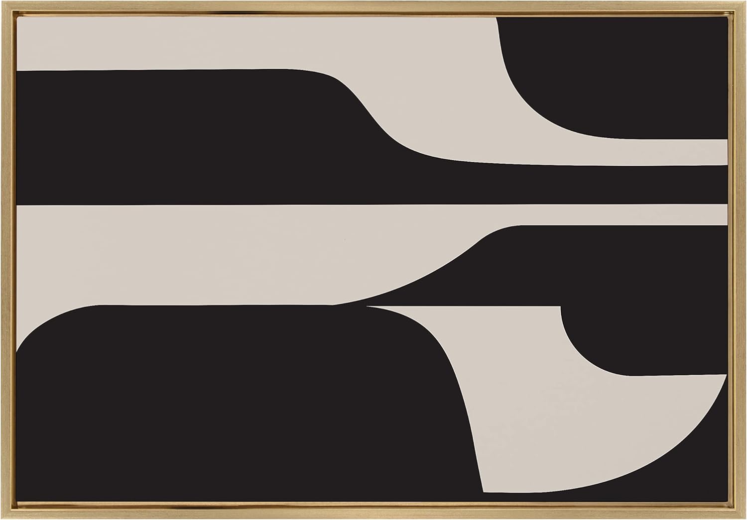 Kate and Laurel Sylvie Eye Catching Sleek Abstract 6 Black and Beige Framed Canvas Wall Art by The Creative Bunch Studio 23x33 Black Modern Contemporary Art for WallGold