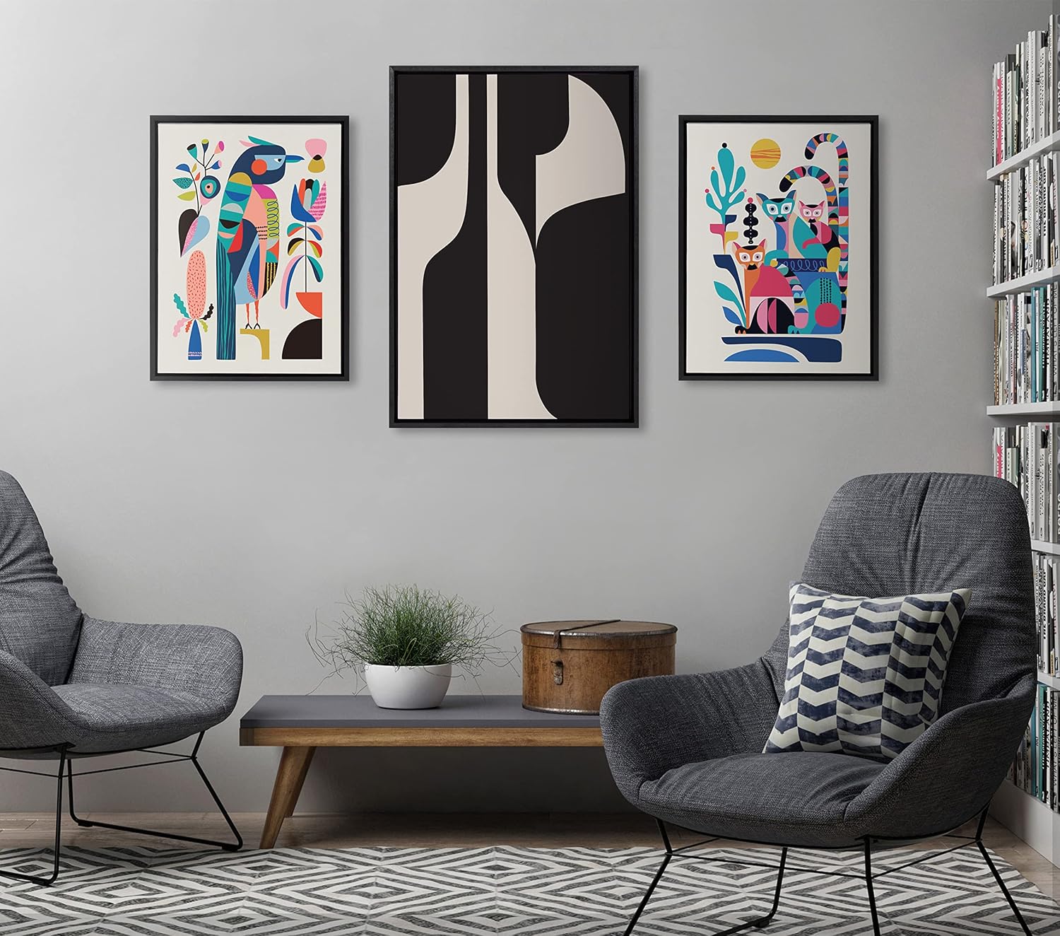 Kate and Laurel Sylvie Eye Catching Sleek Abstract 6 Black and Beige Framed Canvas Wall Art by The Creative Bunch Studio 23x33 Black Modern Contemporary Art for WallBlack