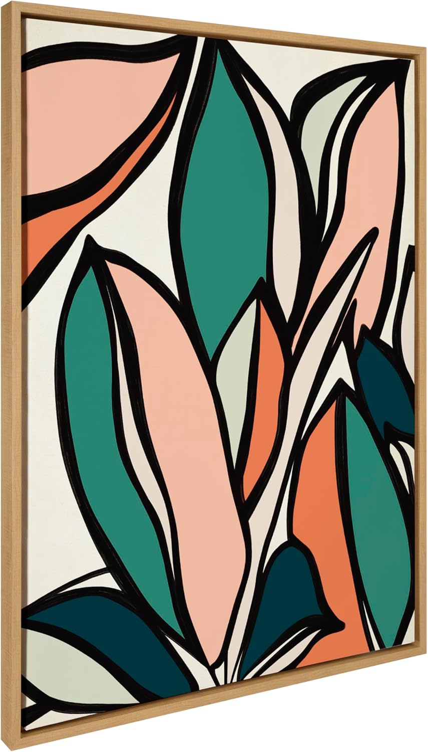 Kate and Laurel Sylvie Fanciful Ficus 2 Framed Canvas Wall Art by Alicia Bock 18x24 Natural Colorful Plant Leaves Art for WallNatural