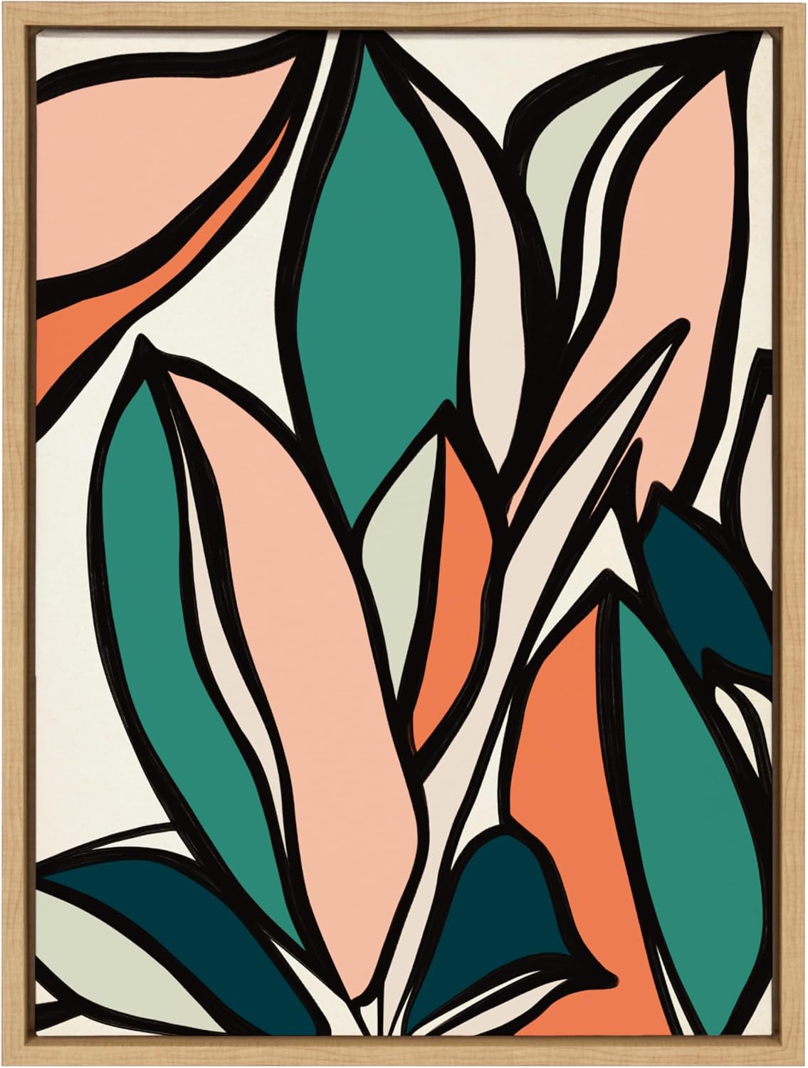 Kate and Laurel Sylvie Fanciful Ficus 2 Framed Canvas Wall Art by Alicia Bock 18x24 Natural Colorful Plant Leaves Art for WallNatural