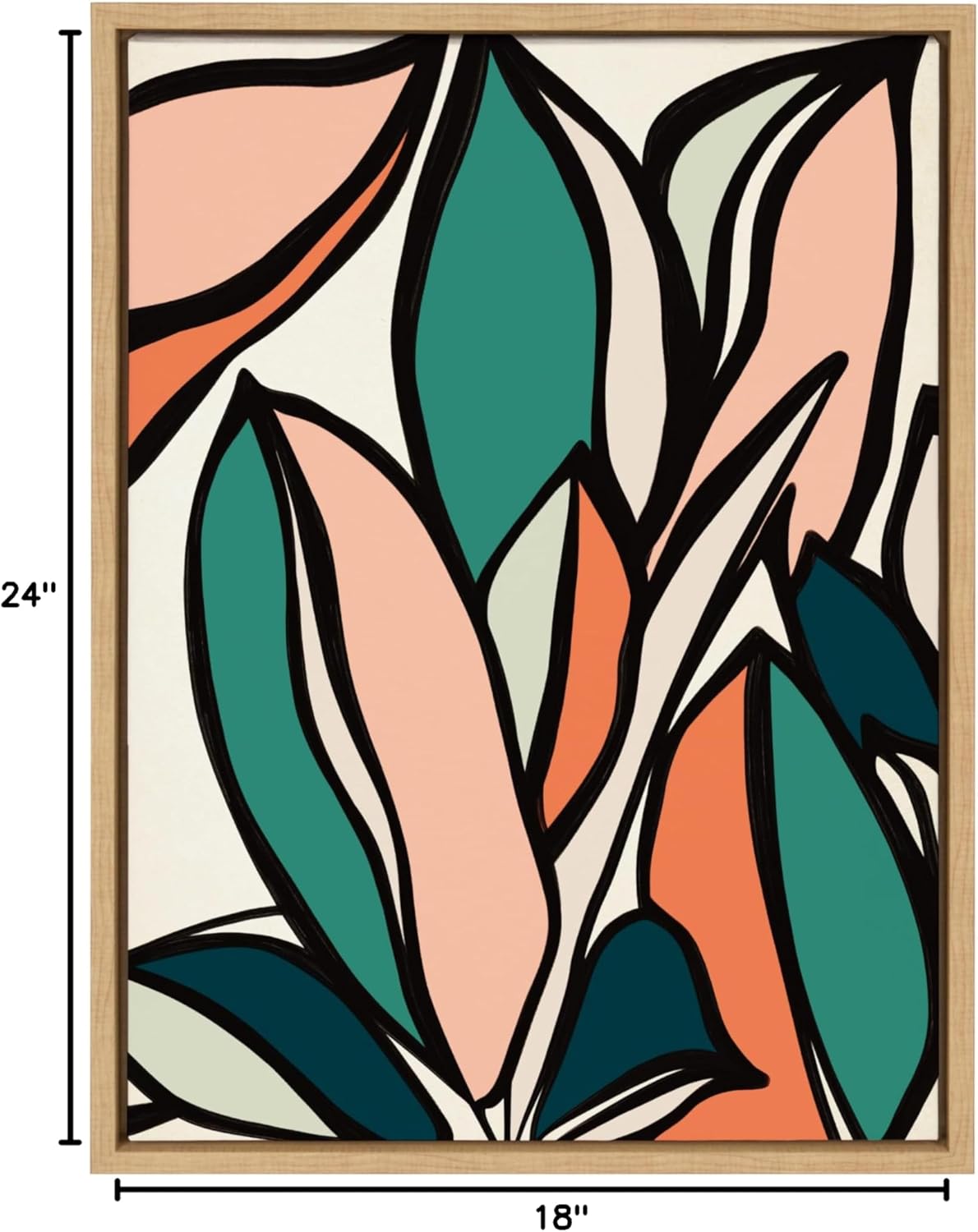 Kate and Laurel Sylvie Fanciful Ficus 2 Framed Canvas Wall Art by Alicia Bock 18x24 Natural Colorful Plant Leaves Art for WallNatural