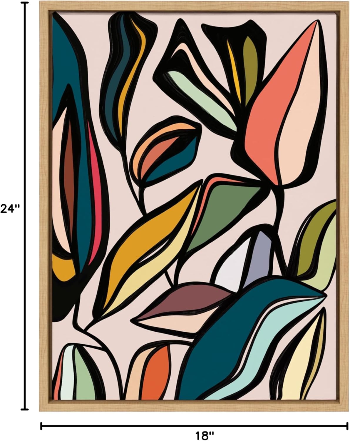 Kate and Laurel Sylvie Fanciful Ficus Framed Canvas Wall Art by Alicia Bock 18x24 Natural Colorful Plant Leaves Art for WallNatural