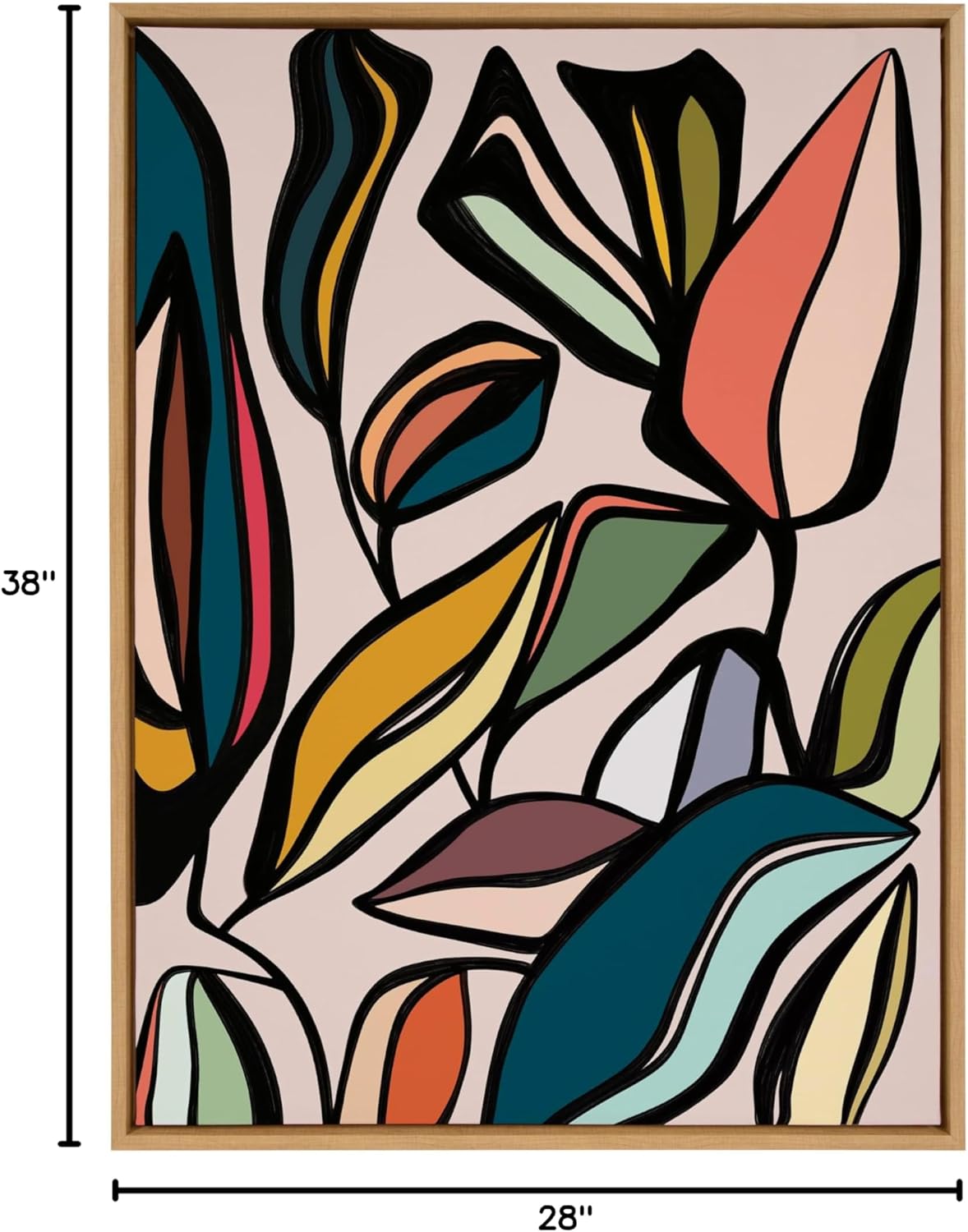 Kate and Laurel Sylvie Fanciful Ficus Framed Canvas Wall Art by Alicia Bock 18x24 Natural Colorful Plant Leaves Art for WallNatural
