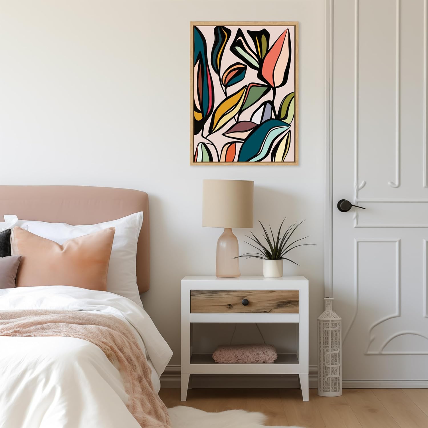 Kate and Laurel Sylvie Fanciful Ficus Framed Canvas Wall Art by Alicia Bock 18x24 Natural Colorful Plant Leaves Art for WallNatural