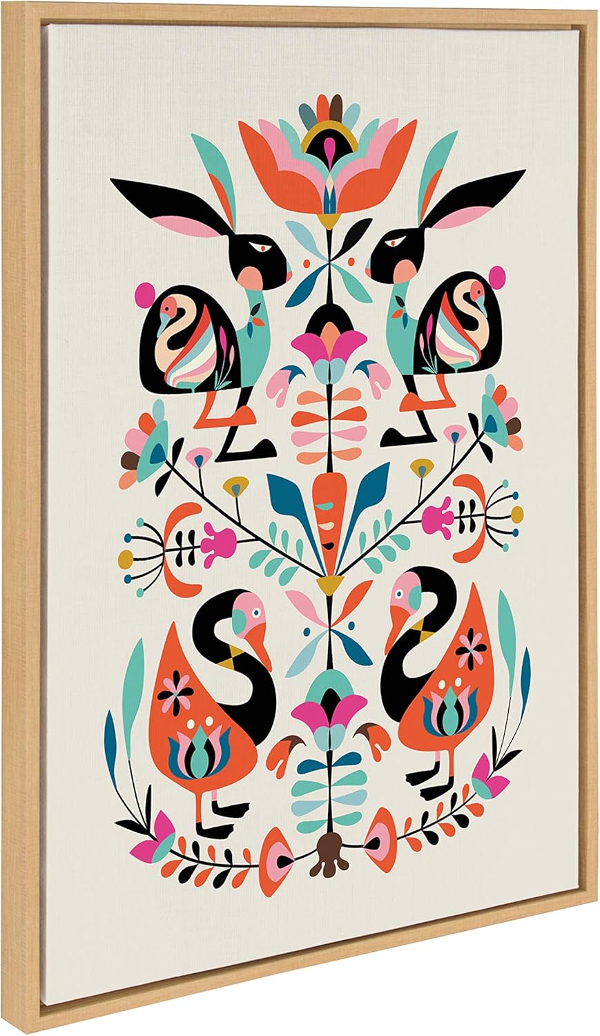 Kate and Laurel Sylvie Floral Bunny Framed Canvas Wall Art by Rachel Lee 23x33 Natural Colorful Baby Animal Home Decor