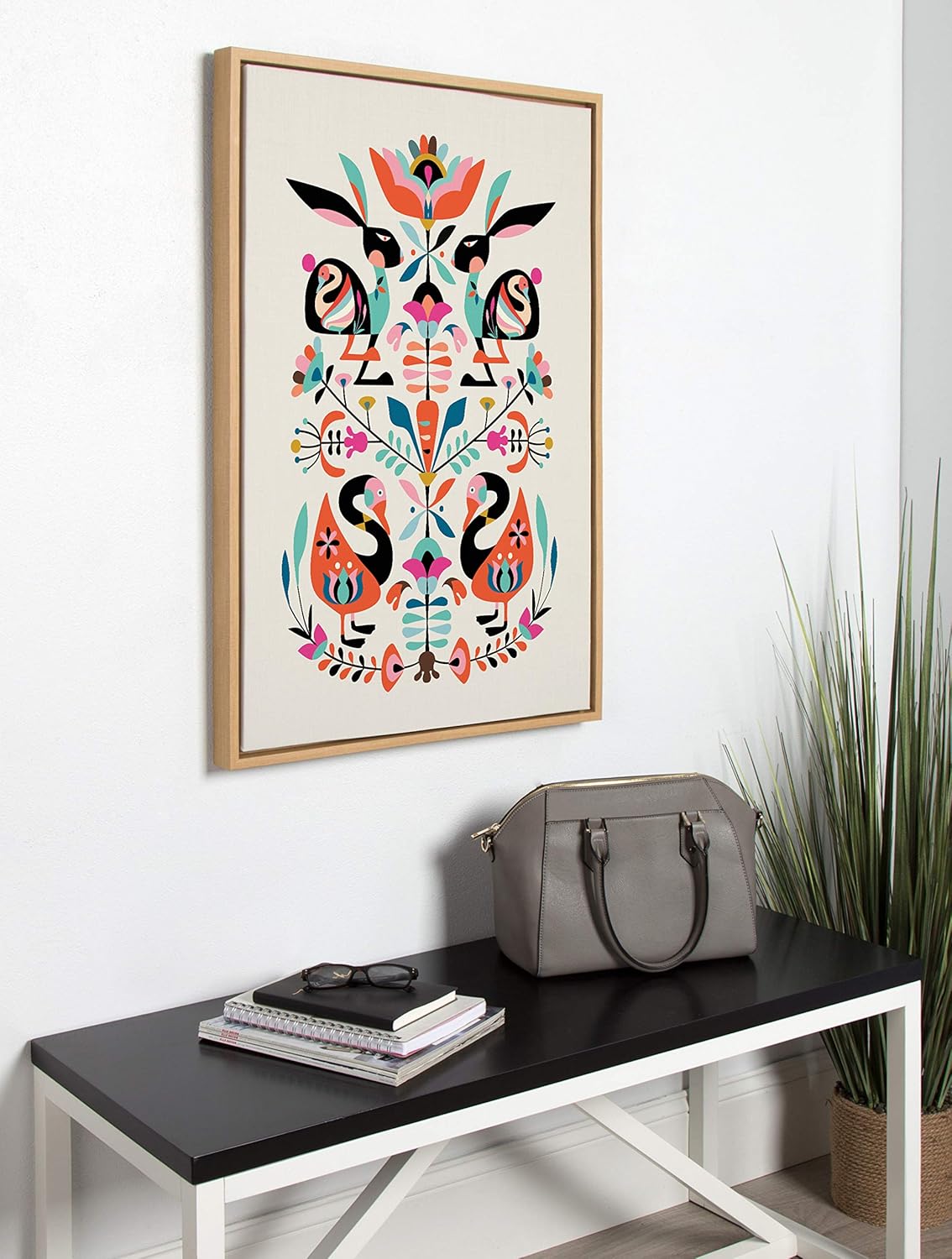 Kate and Laurel Sylvie Floral Bunny Framed Canvas Wall Art by Rachel Lee 23x33 Natural Colorful Baby Animal Home Decor