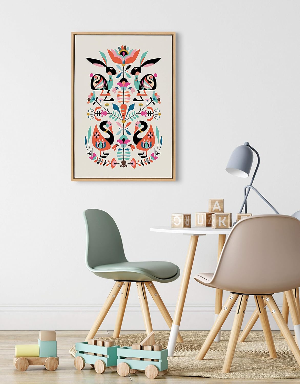 Kate and Laurel Sylvie Floral Bunny Framed Canvas Wall Art by Rachel Lee 23x33 Natural Colorful Baby Animal Home Decor