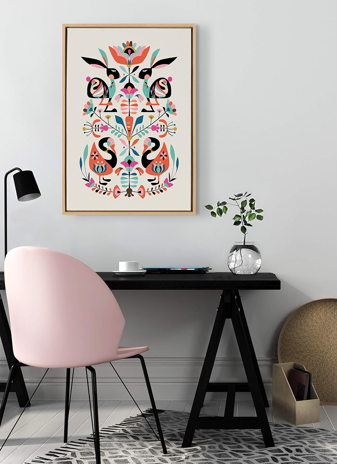 Kate and Laurel Sylvie Floral Bunny Framed Canvas Wall Art by Rachel Lee 23x33 Natural Colorful Baby Animal Home Decor