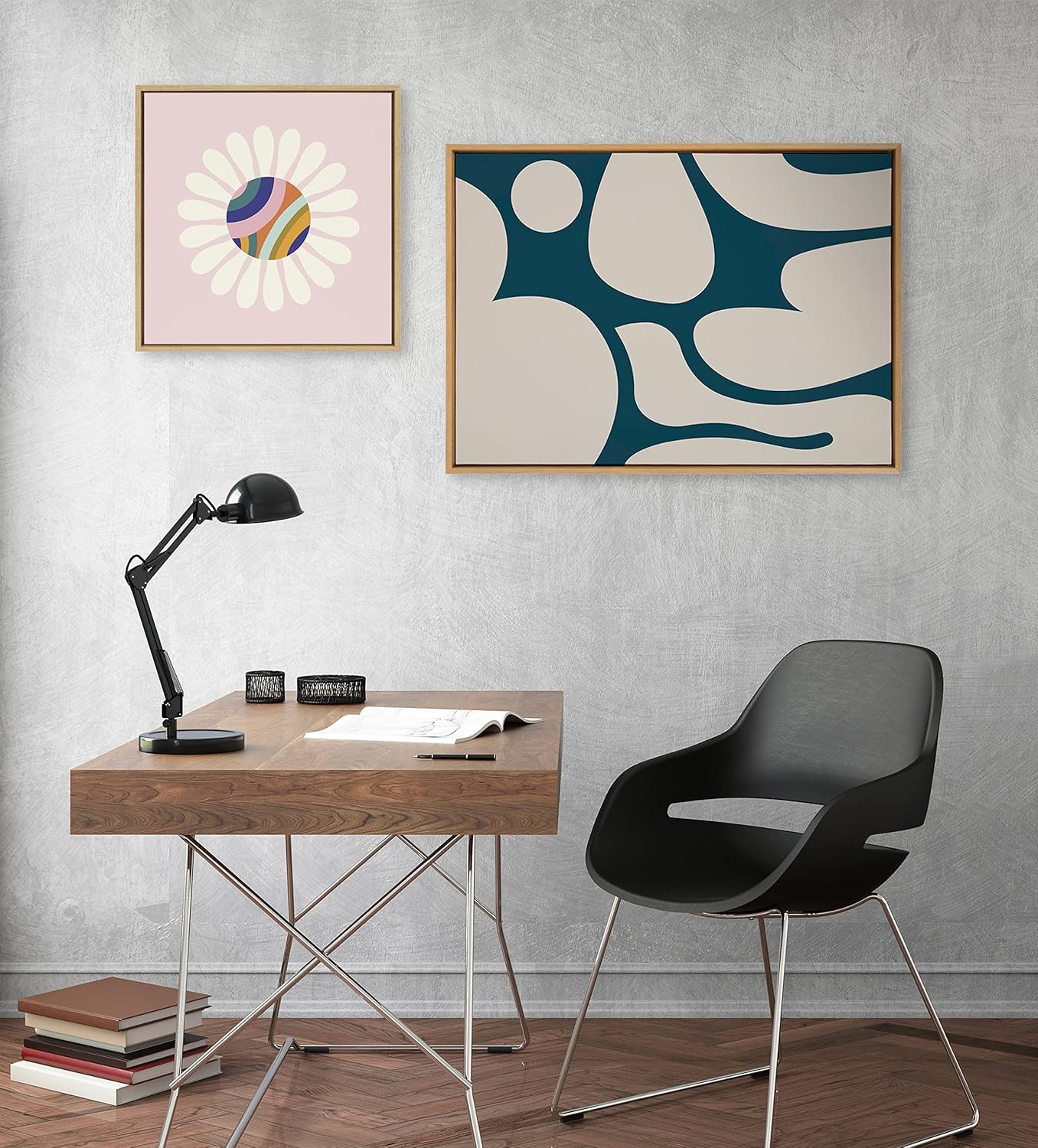 Kate and Laurel Sylvie Groovy Happy Abstract Dark Green Teal and Tan Framed Canvas Wall Art by The Creative Bunch Studio 28x38 Brown Retro Mid Century Modern Abstract Wall DcorNatural