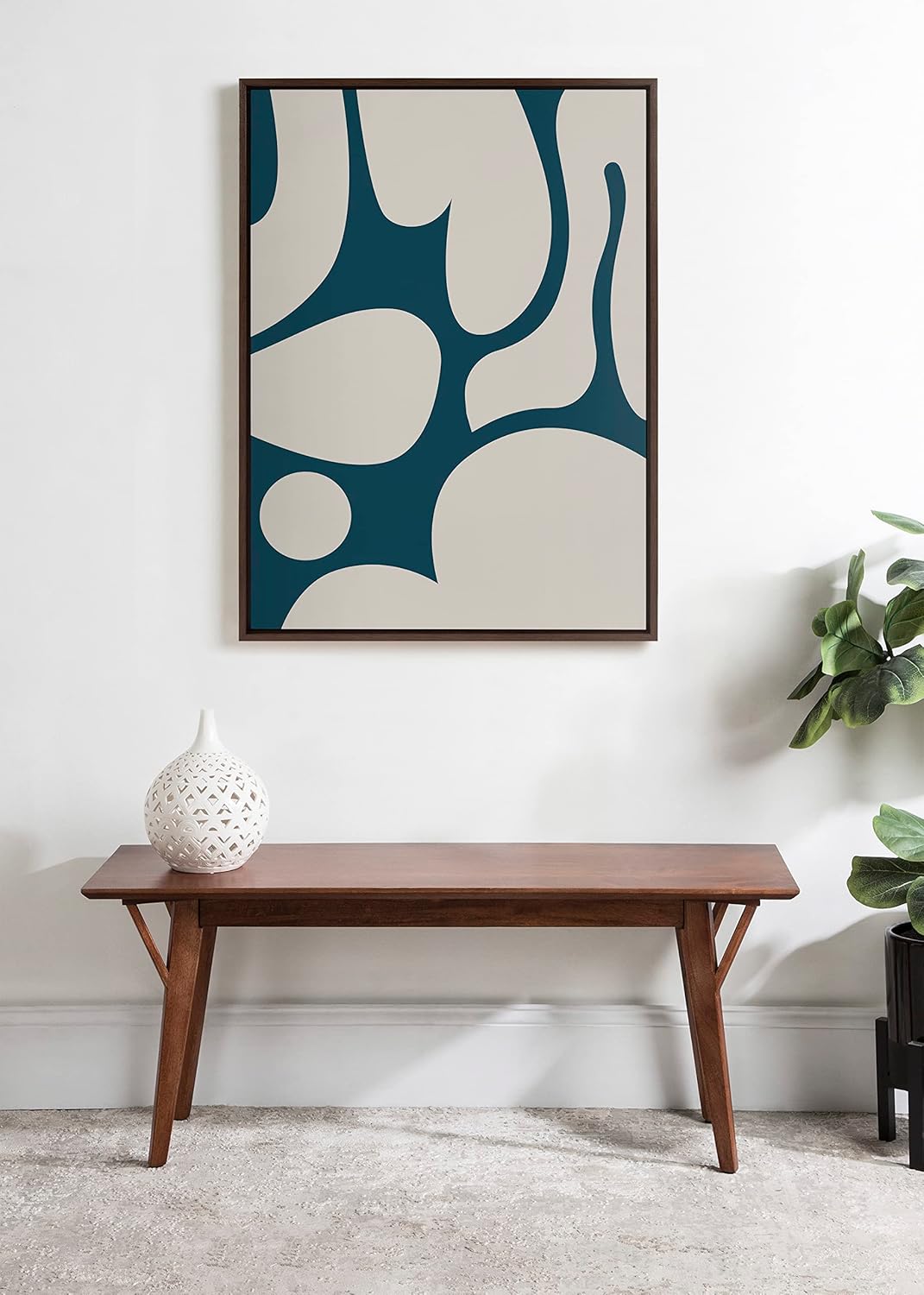 Kate and Laurel Sylvie Groovy Happy Abstract Dark Green Teal and Tan Framed Canvas Wall Art by The Creative Bunch Studio 28x38 Brown Retro Mid Century Modern Abstract Wall DcorBrown