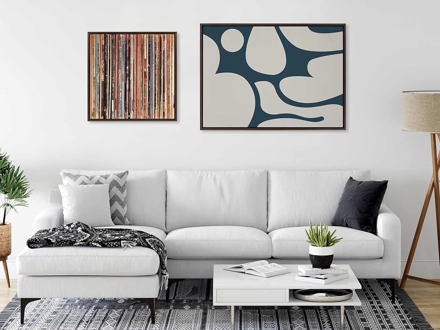 Kate and Laurel Sylvie Groovy Happy Abstract Dark Green Teal and Tan Framed Canvas Wall Art by The Creative Bunch Studio 28x38 Brown Retro Mid Century Modern Abstract Wall DcorBrown