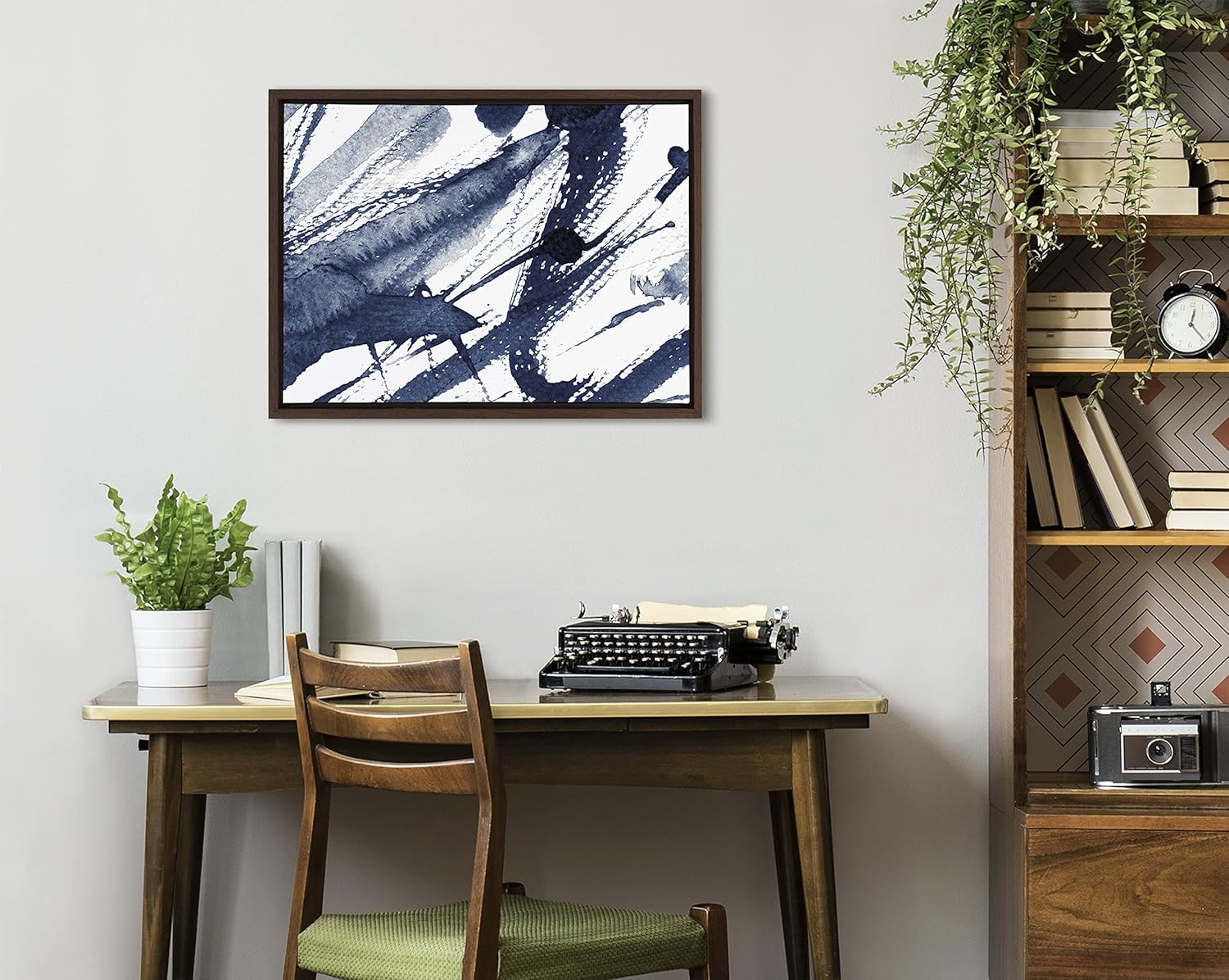 Kate and Laurel Sylvie Indigo Watercolor Framed Canvas Wall Art by Amy Peterson Art Studio 23x33 Gray Decorative Abstract Art Print for WallBrown