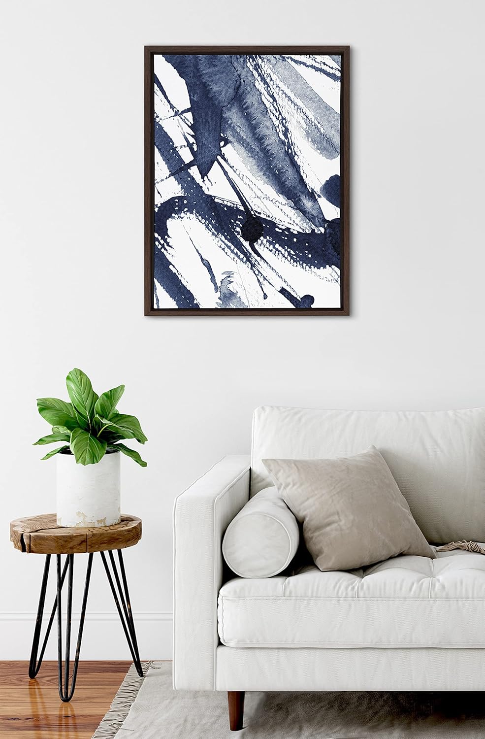 Kate and Laurel Sylvie Indigo Watercolor Framed Canvas Wall Art by Amy Peterson Art Studio 23x33 Gray Decorative Abstract Art Print for WallBrown