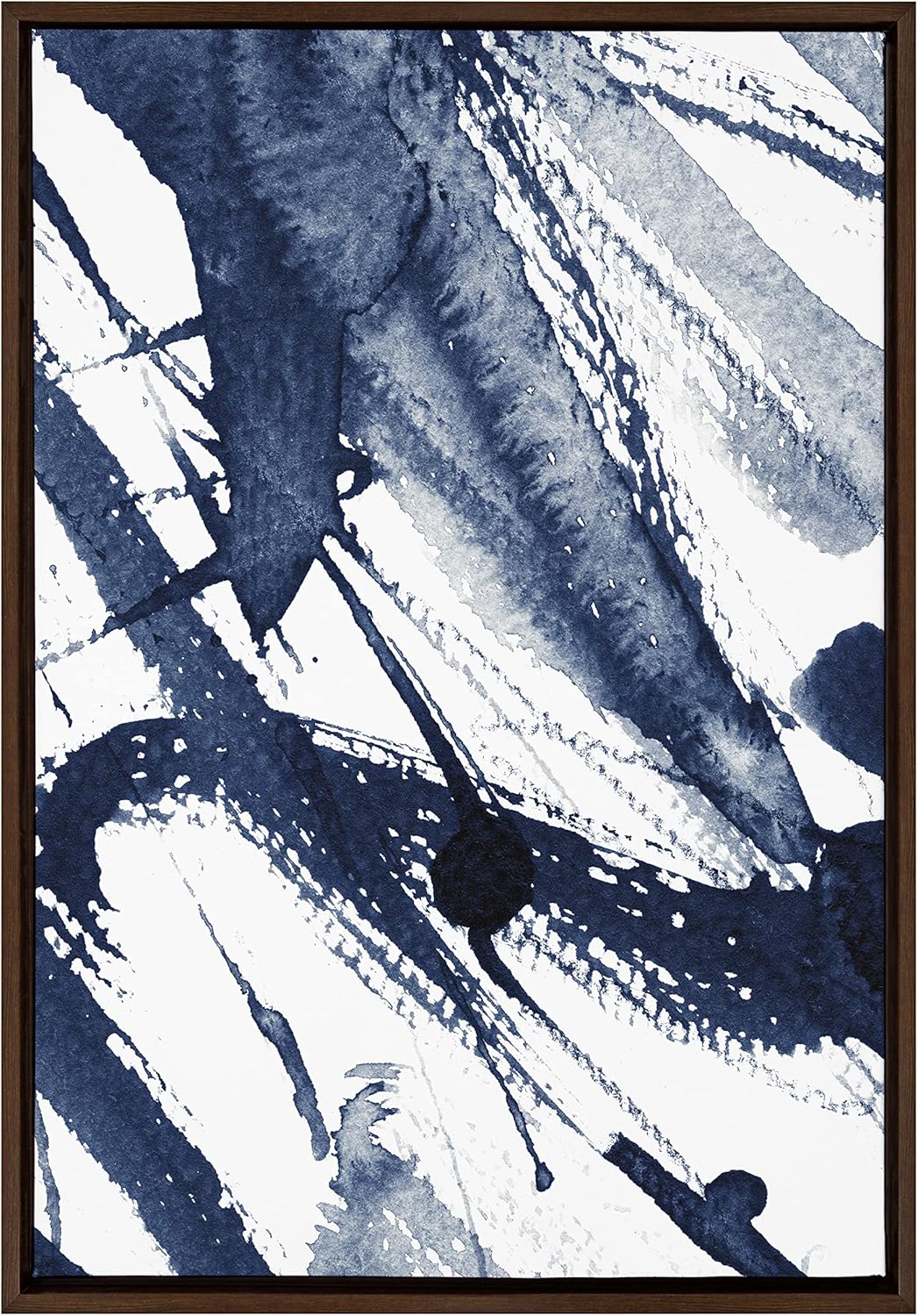 Kate and Laurel Sylvie Indigo Watercolor Framed Canvas Wall Art by Amy Peterson Art Studio 23x33 Gray Decorative Abstract Art Print for WallBrown