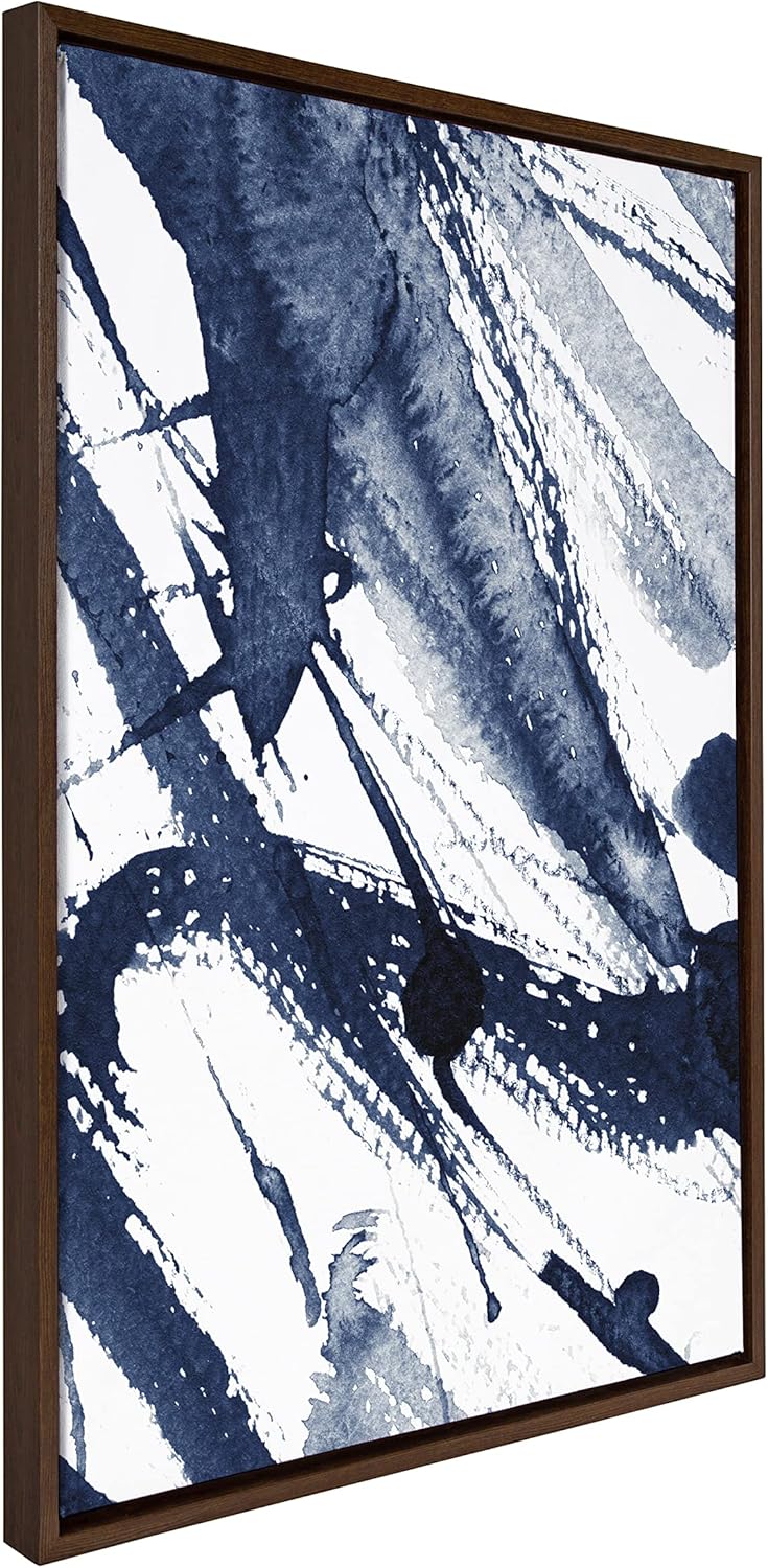 Kate and Laurel Sylvie Indigo Watercolor Framed Canvas Wall Art by Amy Peterson Art Studio 23x33 Gray Decorative Abstract Art Print for WallBrown