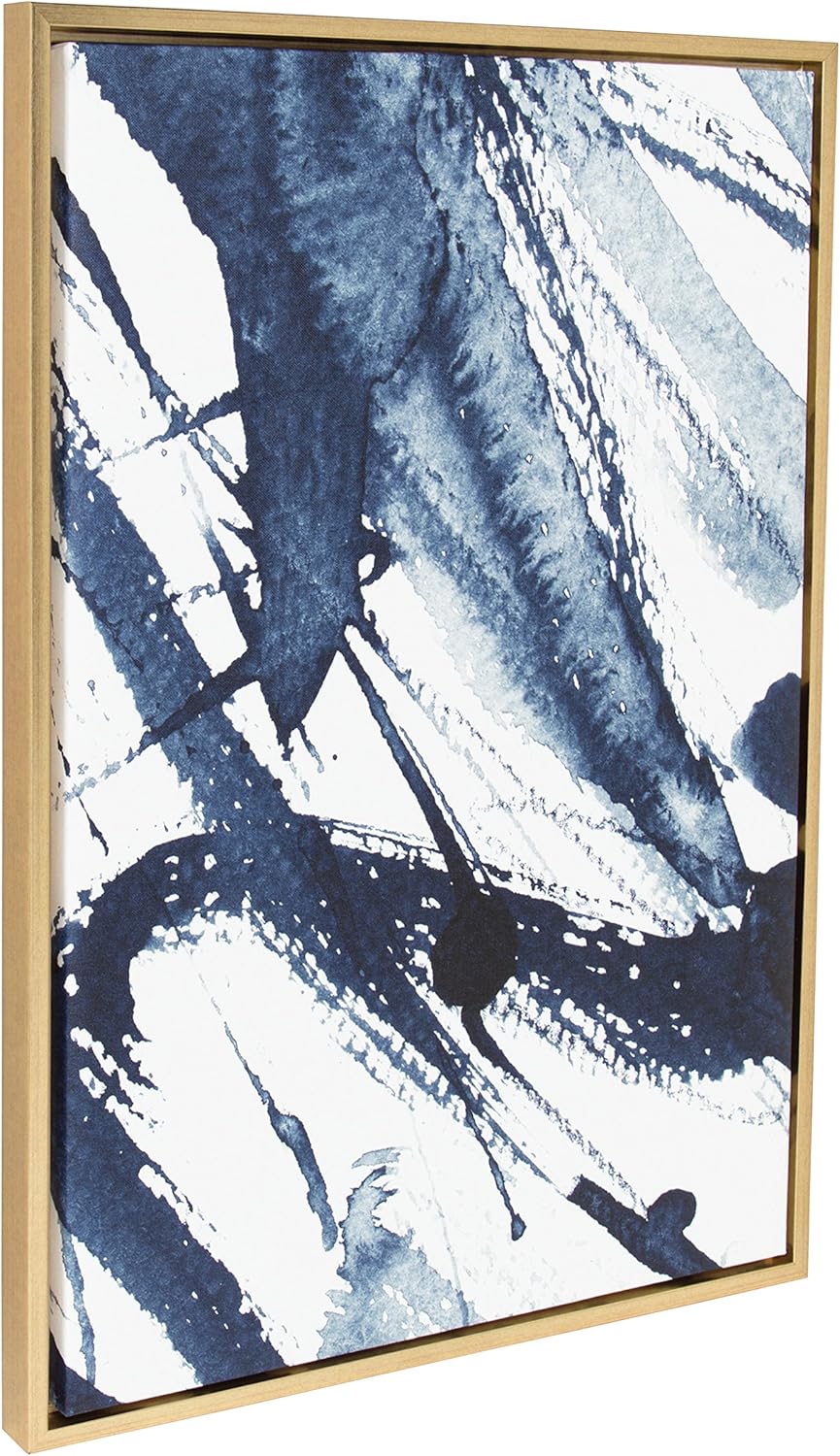 Kate and Laurel Sylvie Indigo Watercolor Framed Canvas Wall Art by Amy Peterson Art Studio 23x33 Gray Decorative Abstract Art Print for WallGold