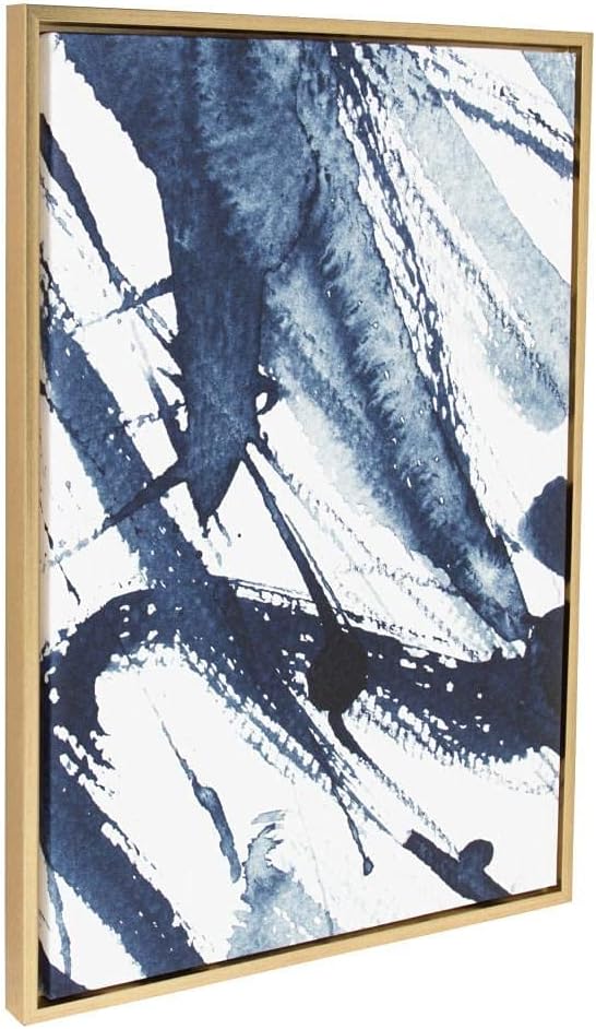 Kate and Laurel Sylvie Indigo Watercolor Framed Canvas Wall Art by Amy Peterson Art Studio 23x33 Gray Decorative Abstract Art Print for WallGold