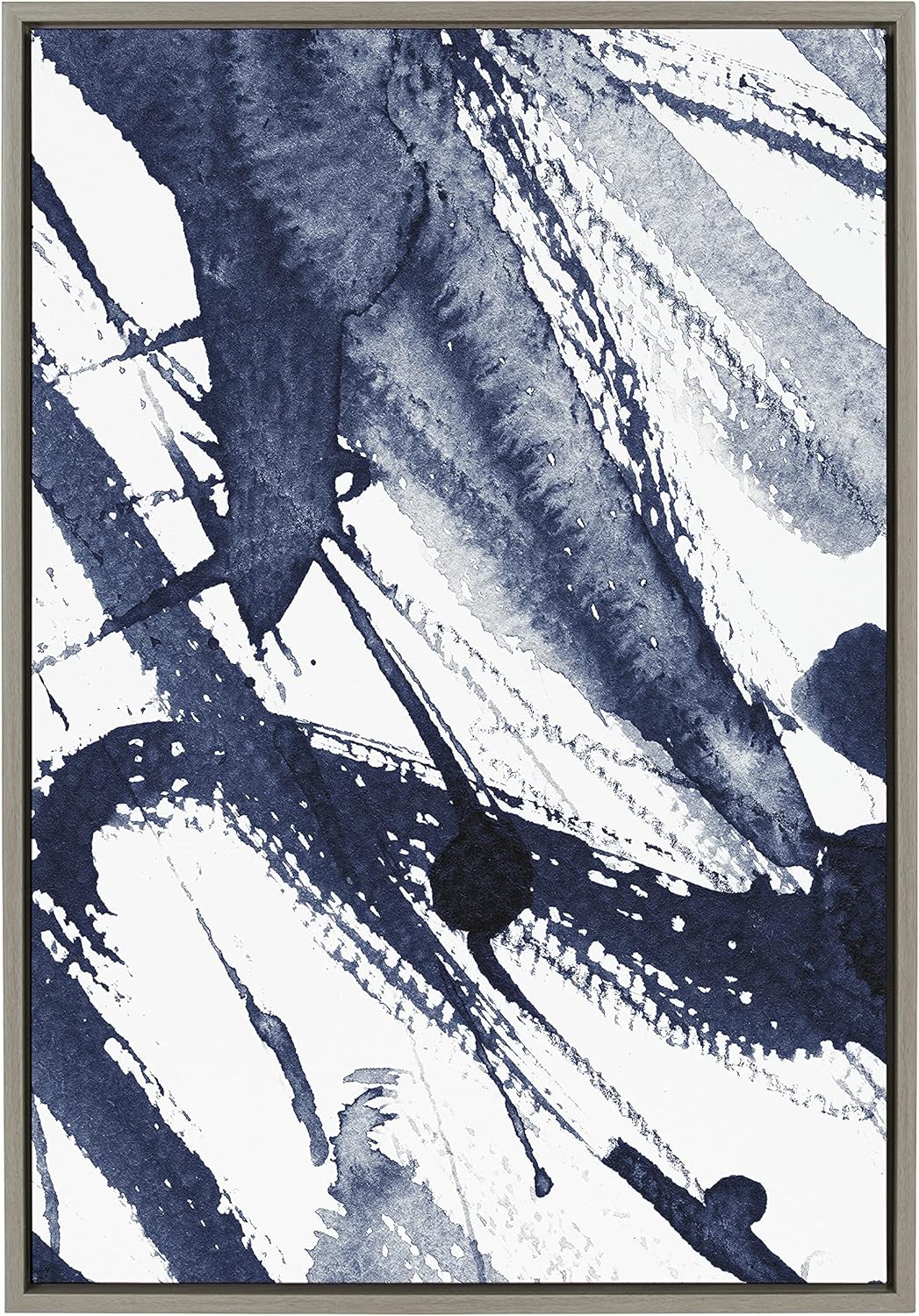 Kate and Laurel Sylvie Indigo Watercolor Framed Canvas Wall Art by Amy Peterson Art Studio 23x33 Gray Decorative Abstract Art Print for WallGray