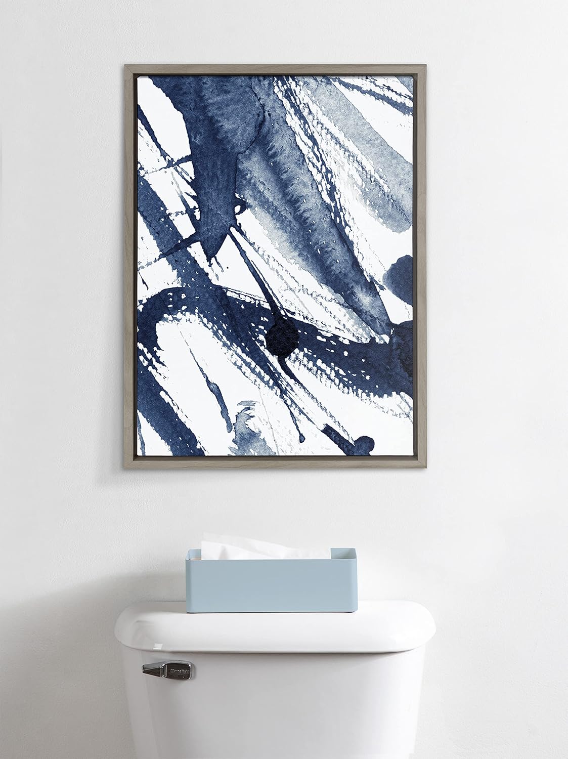 Kate and Laurel Sylvie Indigo Watercolor Framed Canvas Wall Art by Amy Peterson Art Studio 23x33 Gray Decorative Abstract Art Print for WallGray