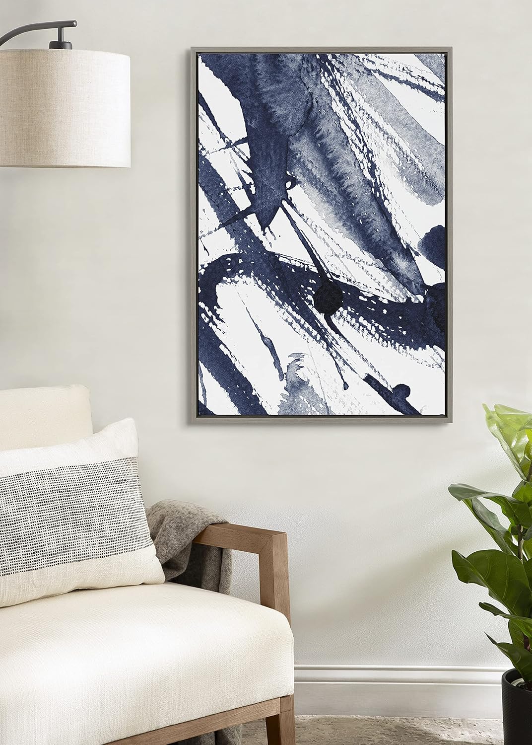 Kate and Laurel Sylvie Indigo Watercolor Framed Canvas Wall Art by Amy Peterson Art Studio 23x33 Gray Decorative Abstract Art Print for WallGray