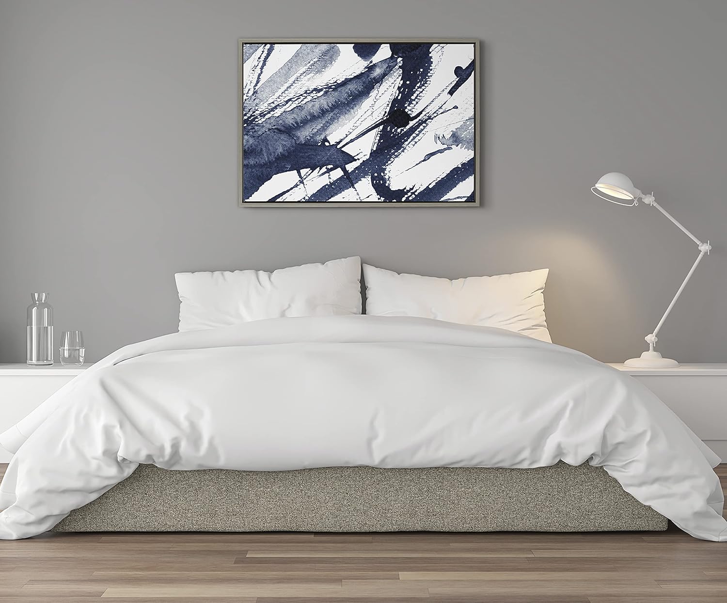 Kate and Laurel Sylvie Indigo Watercolor Framed Canvas Wall Art by Amy Peterson Art Studio 23x33 Gray Decorative Abstract Art Print for WallGray