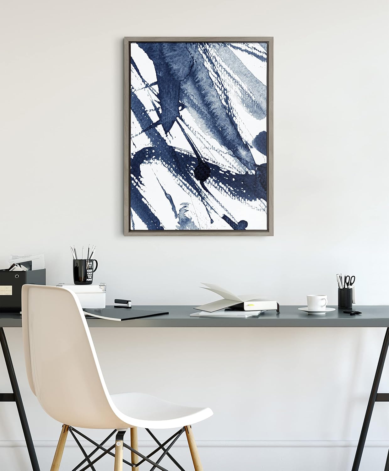 Kate and Laurel Sylvie Indigo Watercolor Framed Canvas Wall Art by Amy Peterson Art Studio 23x33 Gray Decorative Abstract Art Print for WallGray