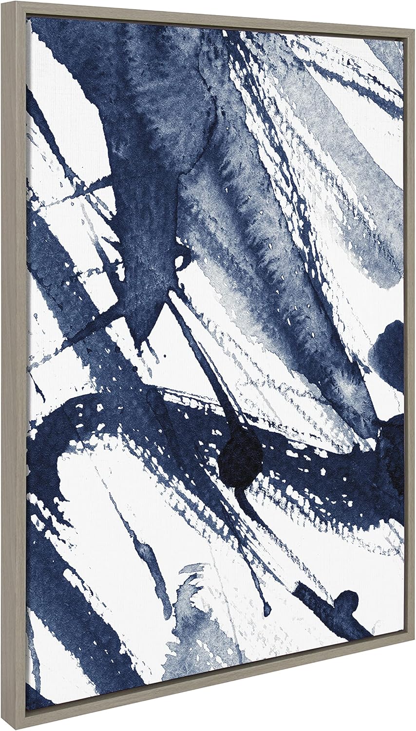 Kate and Laurel Sylvie Indigo Watercolor Framed Canvas Wall Art by Amy Peterson Art Studio 23x33 Gray Decorative Abstract Art Print for WallGray