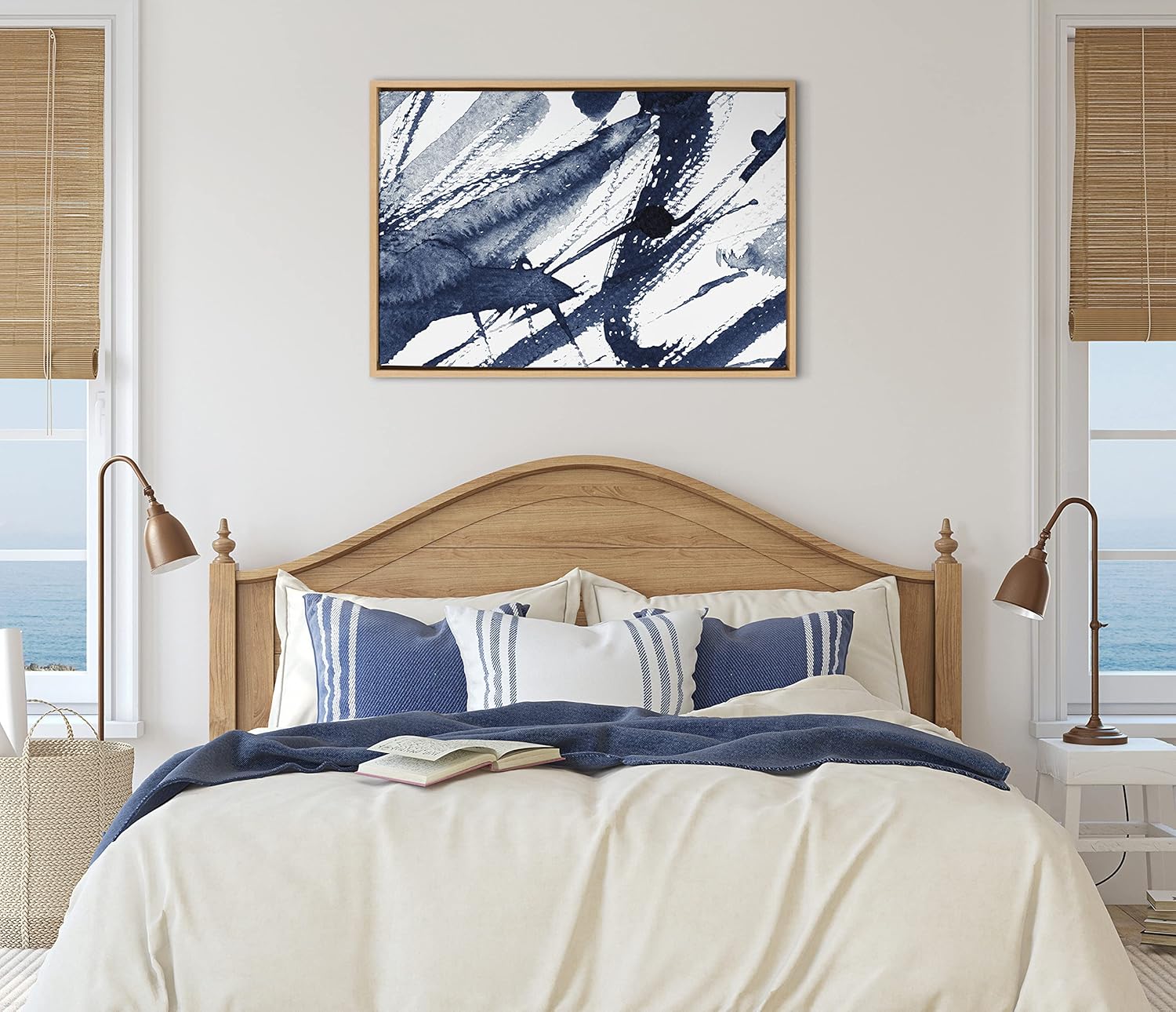 Kate and Laurel Sylvie Indigo Watercolor Framed Canvas Wall Art by Amy Peterson Art Studio 23x33 Gray Decorative Abstract Art Print for WallNatural