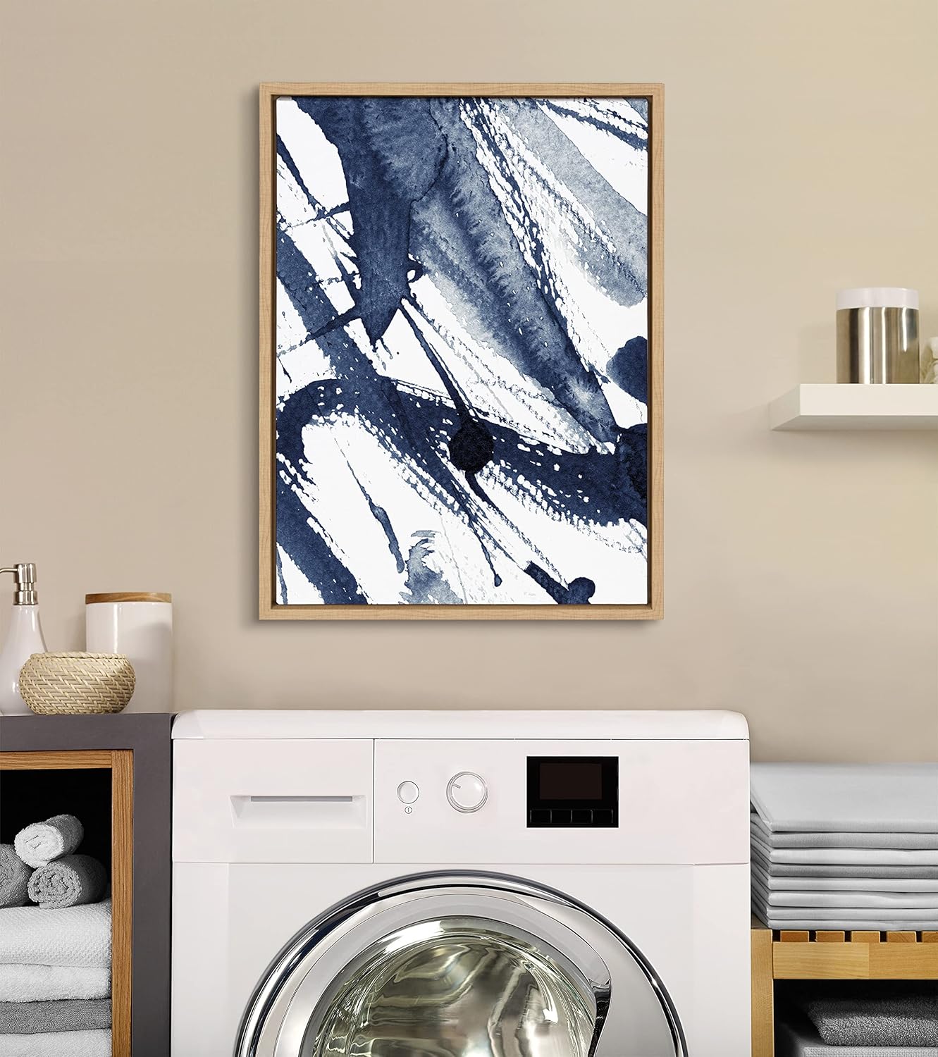 Kate and Laurel Sylvie Indigo Watercolor Framed Canvas Wall Art by Amy Peterson Art Studio 23x33 Gray Decorative Abstract Art Print for WallNatural