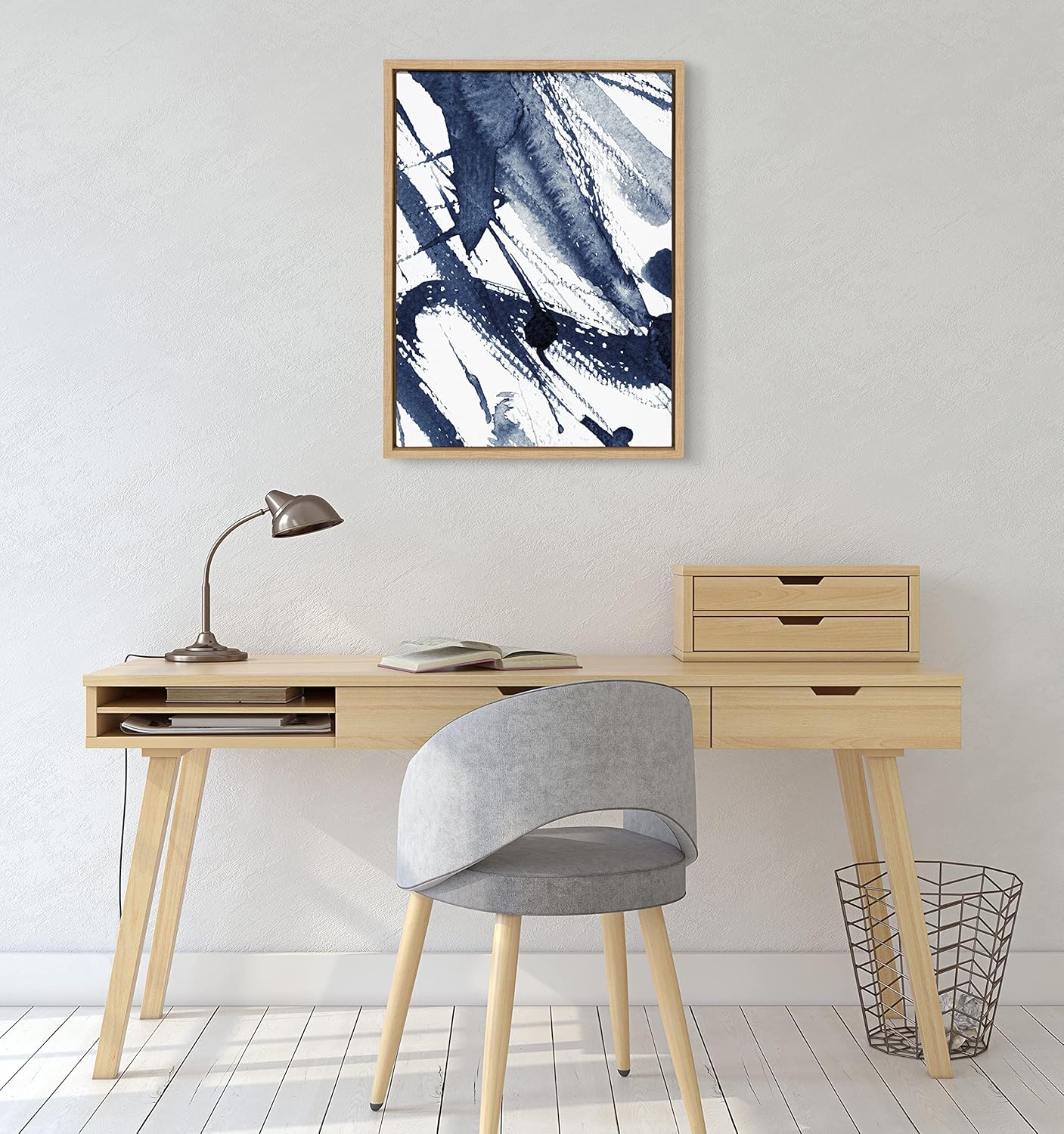 Kate and Laurel Sylvie Indigo Watercolor Framed Canvas Wall Art by Amy Peterson Art Studio 23x33 Gray Decorative Abstract Art Print for WallNatural