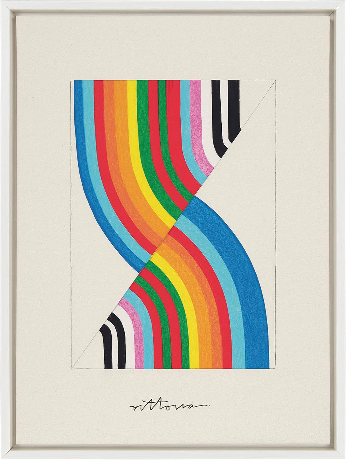 Kate and Laurel Sylvie Its Always an Almost Framed Canvas Wall Art by Amber Vittoria 18x24 Natural Modern Abstract Colorful Geometric Art for Wall DecorWhite