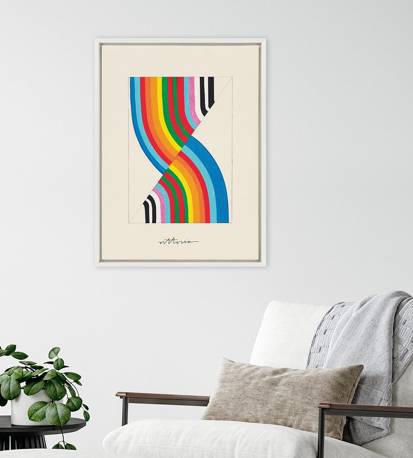 Kate and Laurel Sylvie Its Always an Almost Framed Canvas Wall Art by Amber Vittoria 18x24 Natural Modern Abstract Colorful Geometric Art for Wall DecorWhite