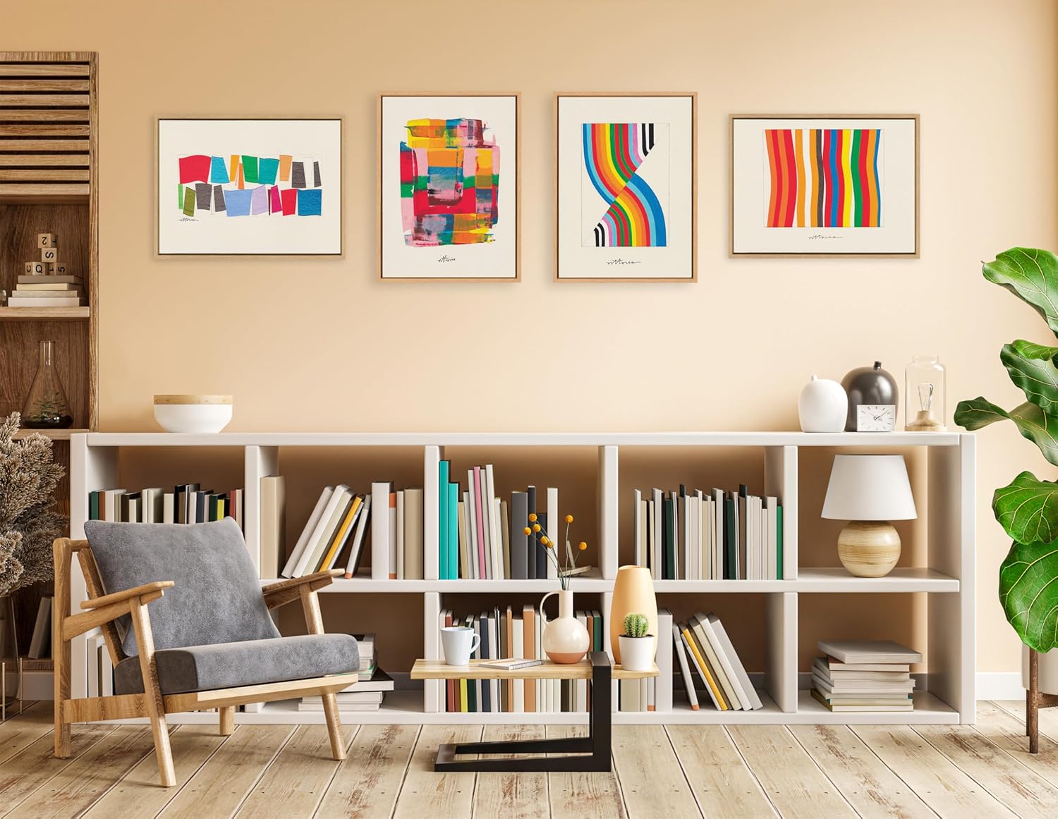Kate and Laurel Sylvie Its Always an Almost Framed Canvas Wall Art by Amber Vittoria 18x24 Natural Modern Abstract Colorful Geometric Art for Wall DecorNatural