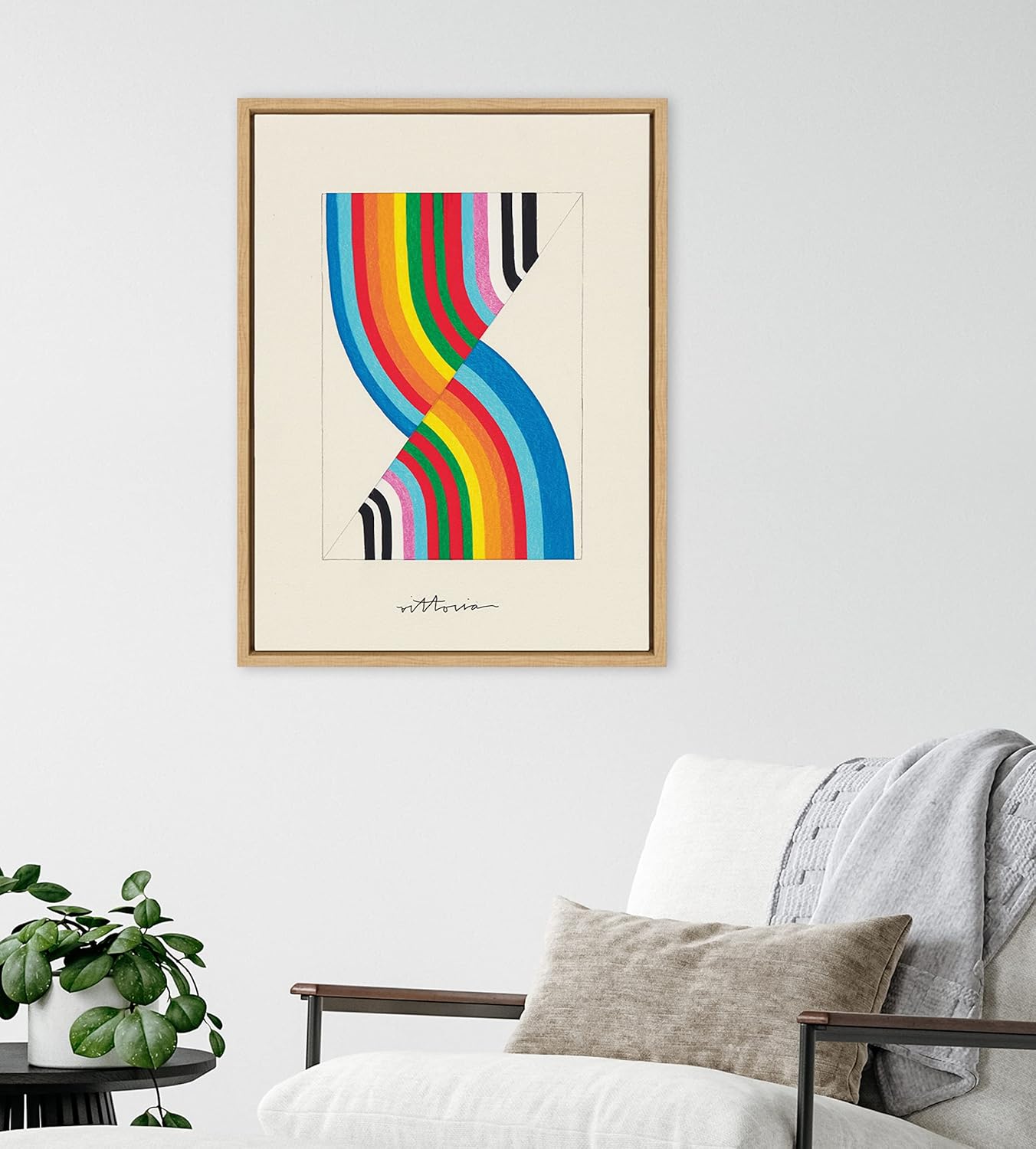 Kate and Laurel Sylvie Its Always an Almost Framed Canvas Wall Art by Amber Vittoria 18x24 Natural Modern Abstract Colorful Geometric Art for Wall DecorNatural