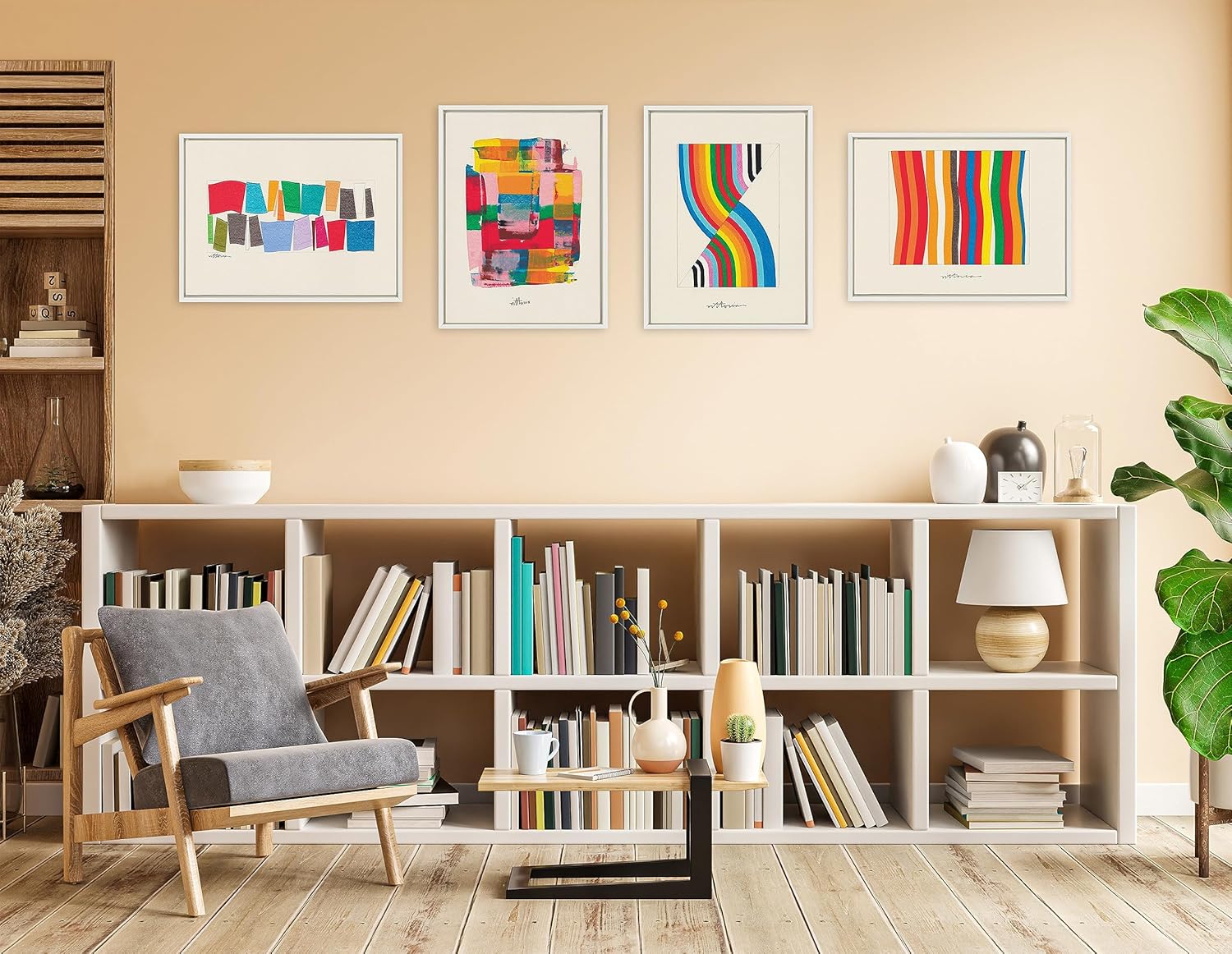 Kate and Laurel Sylvie Its Always an Almost Framed Canvas Wall Art by Amber Vittoria 18x24 Natural Modern Abstract Colorful Geometric Art for Wall DecorWhite