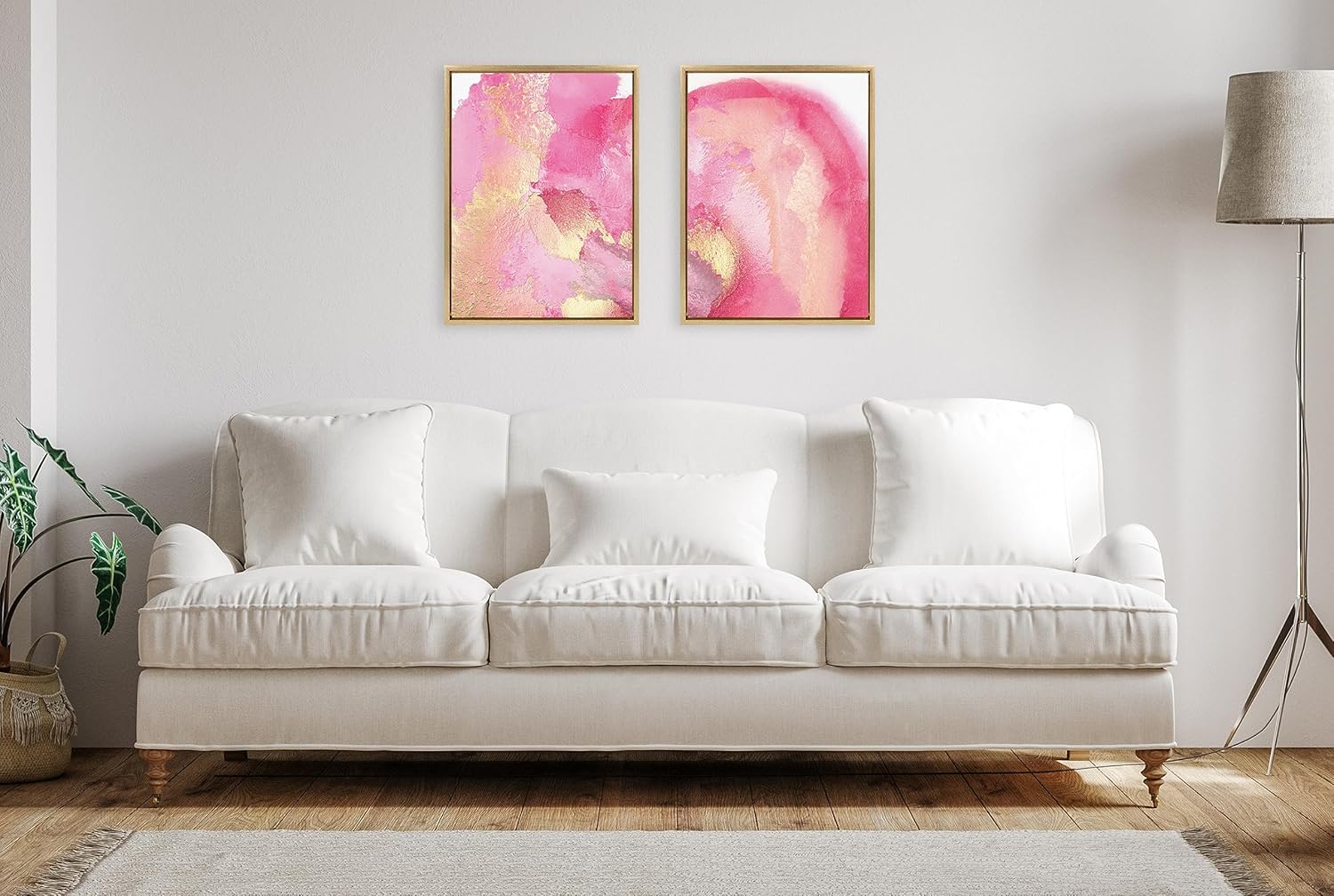 Kate and Laurel Sylvie MP Pink Golden Hour 1 and 2 Framed Canvas Wall Art Set by Mentoring Positives 2 Piece 18x24 Bright Gold Bright Pink Abstract Art for Wall