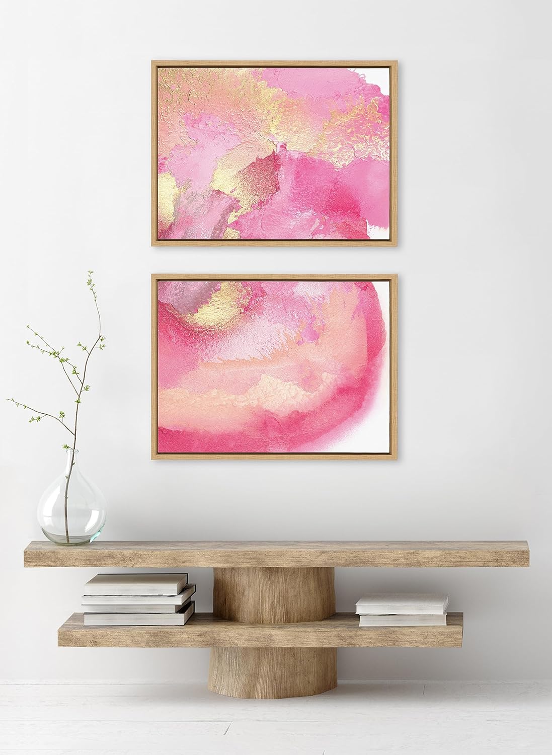 Kate and Laurel Sylvie MP Pink Golden Hour 1 and 2 Framed Canvas Wall Art Set by Mentoring Positives 2 Piece 18x24 Bright Gold Bright Pink Abstract Art for Wall
