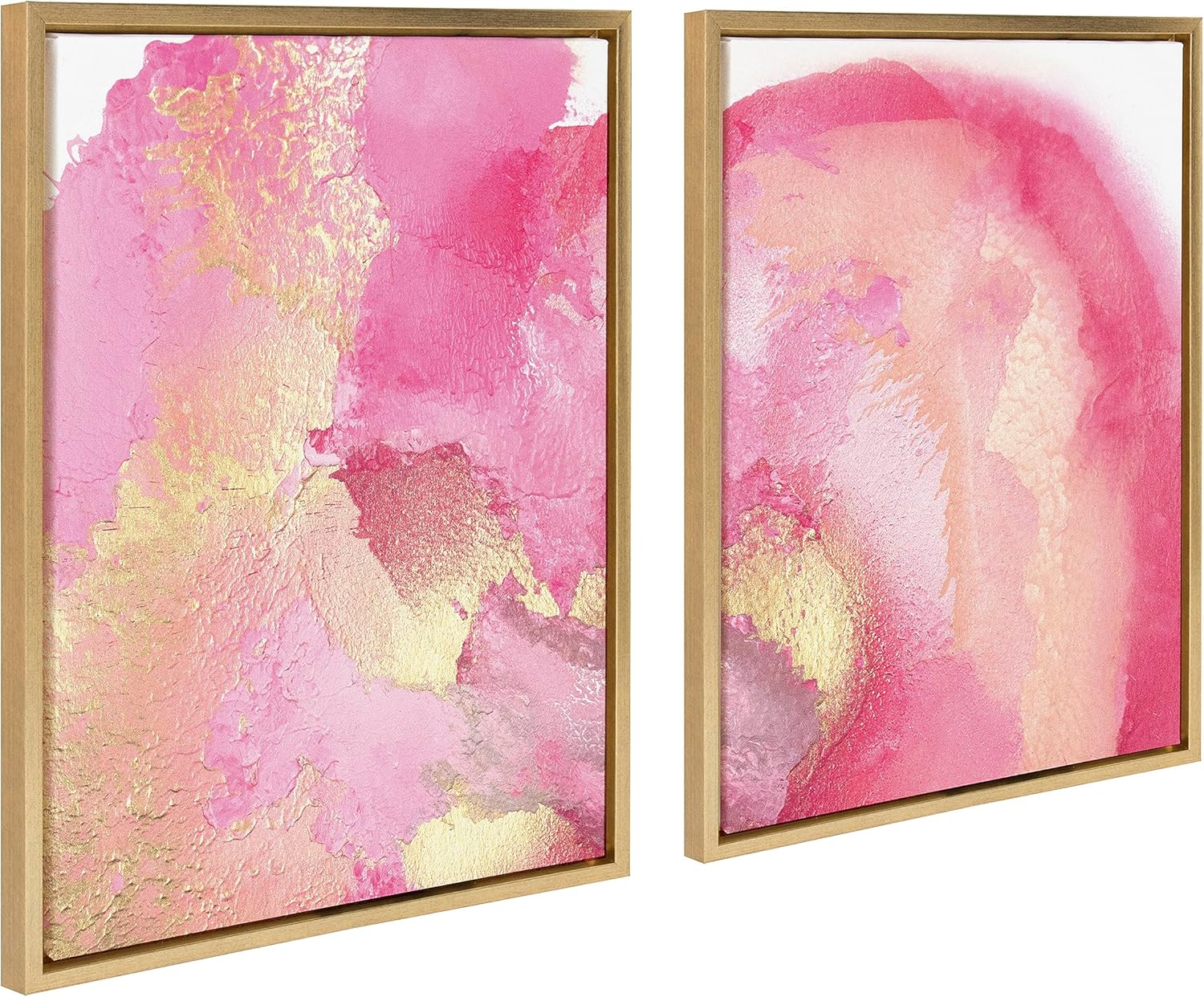 Kate and Laurel Sylvie MP Pink Golden Hour 1 and 2 Framed Canvas Wall Art Set by Mentoring Positives 2 Piece 18x24 Bright Gold Bright Pink Abstract Art for Wall