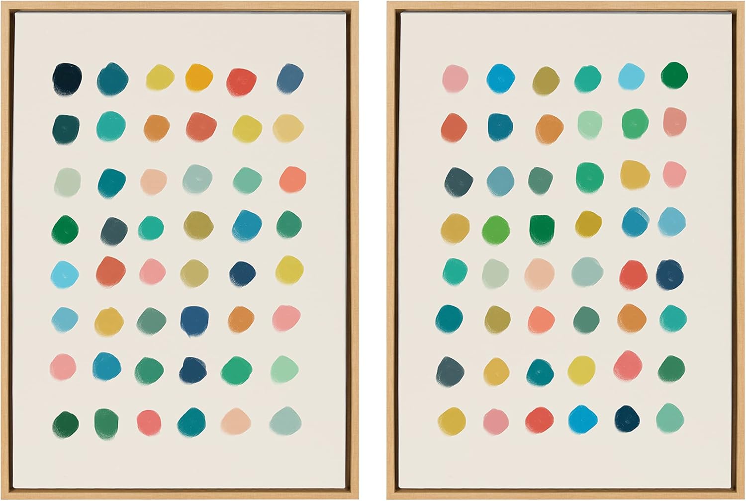 Kate and Laurel Sylvie Meditation 1 and 2 Framed Canvas Wall Art Set by Kelly Knaga 2 Piece 23x33 Gray Modern Abstract Colorful Polka Dot Art Set for Wall Home DecorNatural