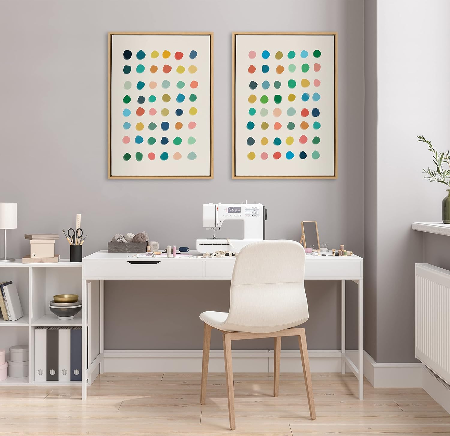 Kate and Laurel Sylvie Meditation 1 and 2 Framed Canvas Wall Art Set by Kelly Knaga 2 Piece 23x33 Gray Modern Abstract Colorful Polka Dot Art Set for Wall Home DecorNatural
