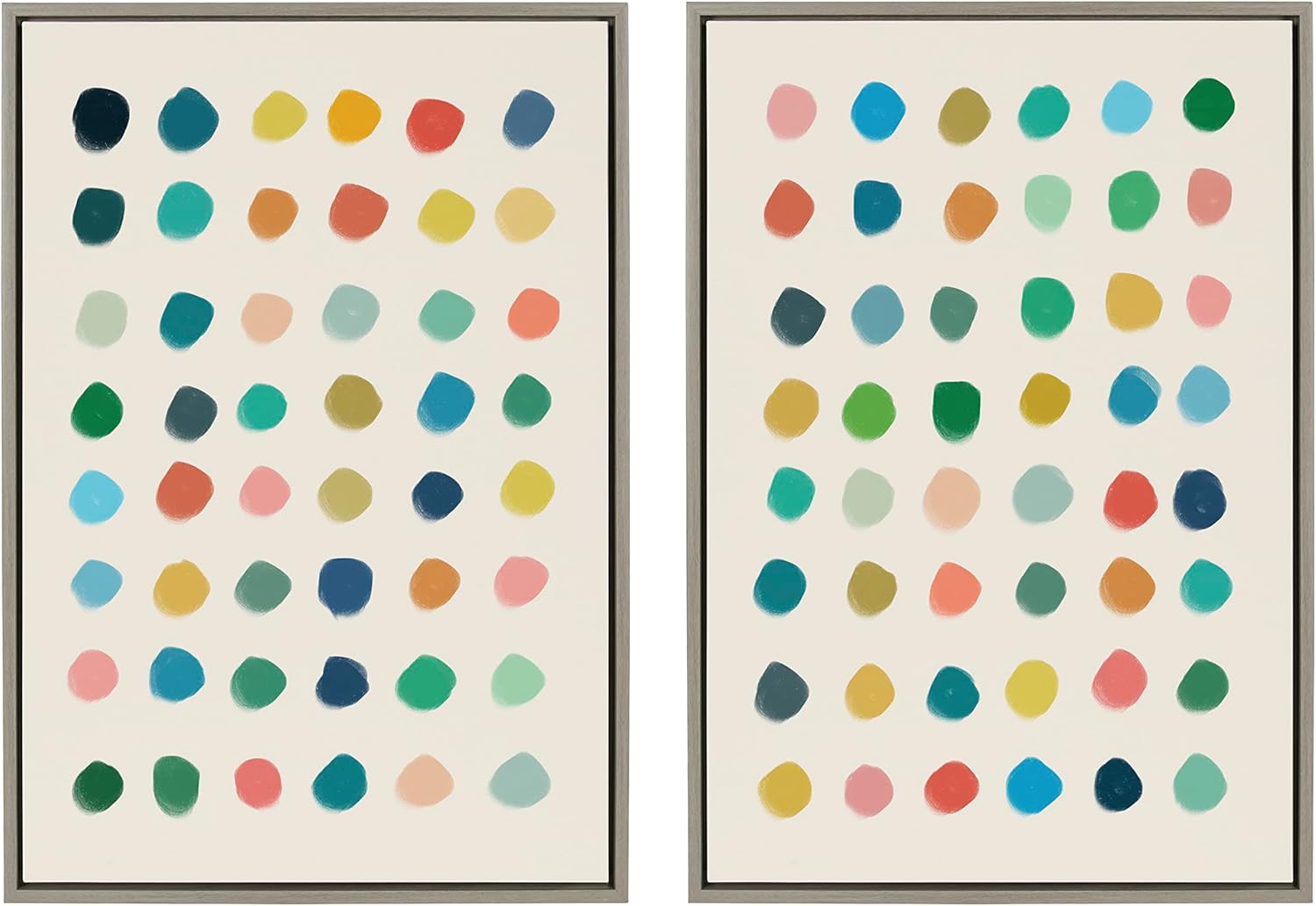 Kate and Laurel Sylvie Meditation 1 and 2 Framed Canvas Wall Art Set by Kelly Knaga 2 Piece 23x33 Gray Modern Abstract Colorful Polka Dot Art Set for Wall Home DecorGray