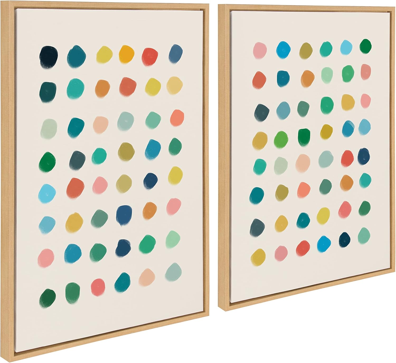 Kate and Laurel Sylvie Meditation 1 and 2 Framed Canvas Wall Art Set by Kelly Knaga 2 Piece 23x33 Gray Modern Abstract Colorful Polka Dot Art Set for Wall Home DecorNatural
