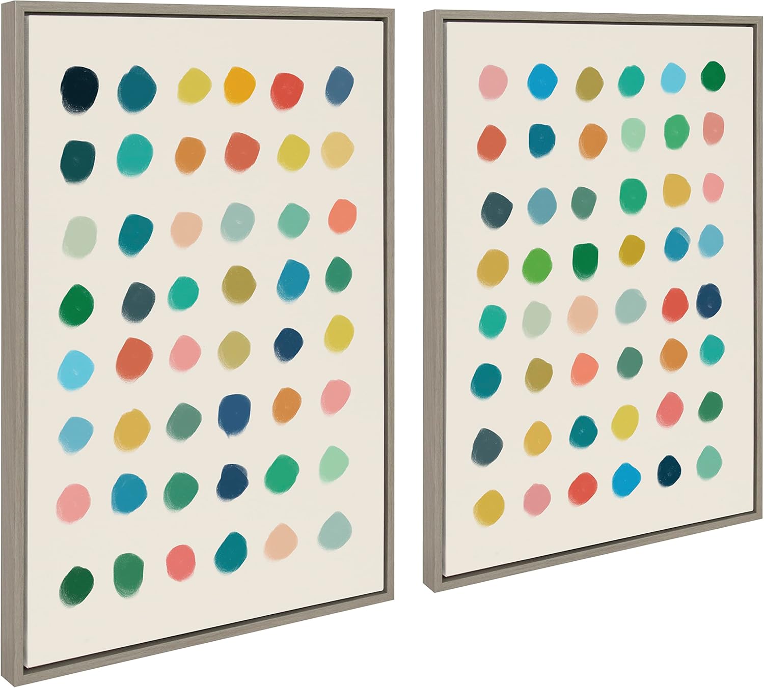 Kate and Laurel Sylvie Meditation 1 and 2 Framed Canvas Wall Art Set by Kelly Knaga 2 Piece 23x33 Gray Modern Abstract Colorful Polka Dot Art Set for Wall Home DecorGray