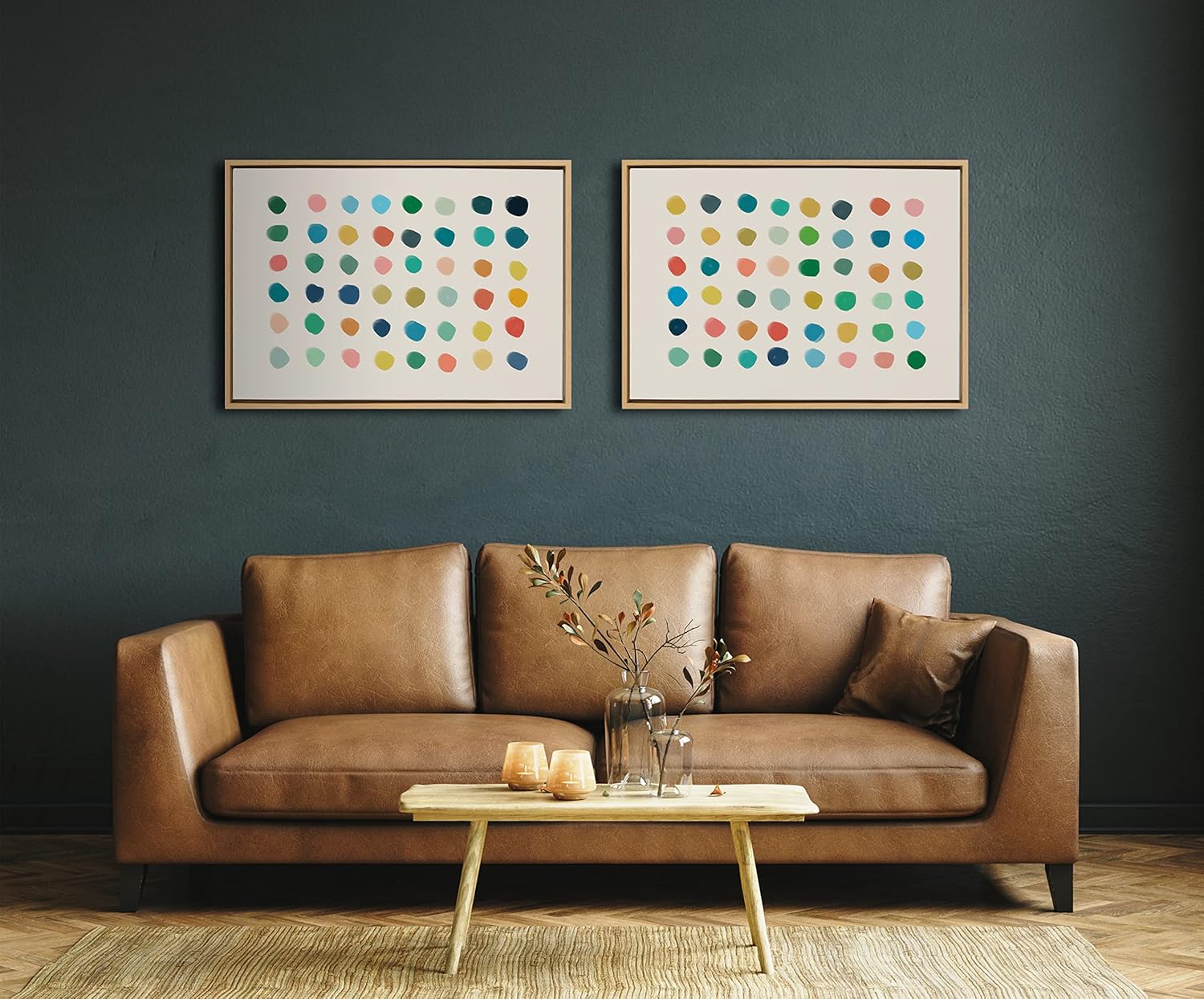 Kate and Laurel Sylvie Meditation 1 and 2 Framed Canvas Wall Art Set by Kelly Knaga 2 Piece 23x33 Gray Modern Abstract Colorful Polka Dot Art Set for Wall Home DecorNatural