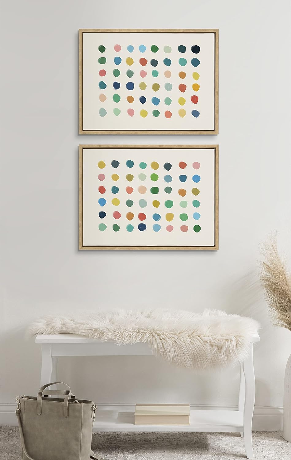 Kate and Laurel Sylvie Meditation 1 and 2 Framed Canvas Wall Art Set by Kelly Knaga 2 Piece 23x33 Gray Modern Abstract Colorful Polka Dot Art Set for Wall Home DecorNatural