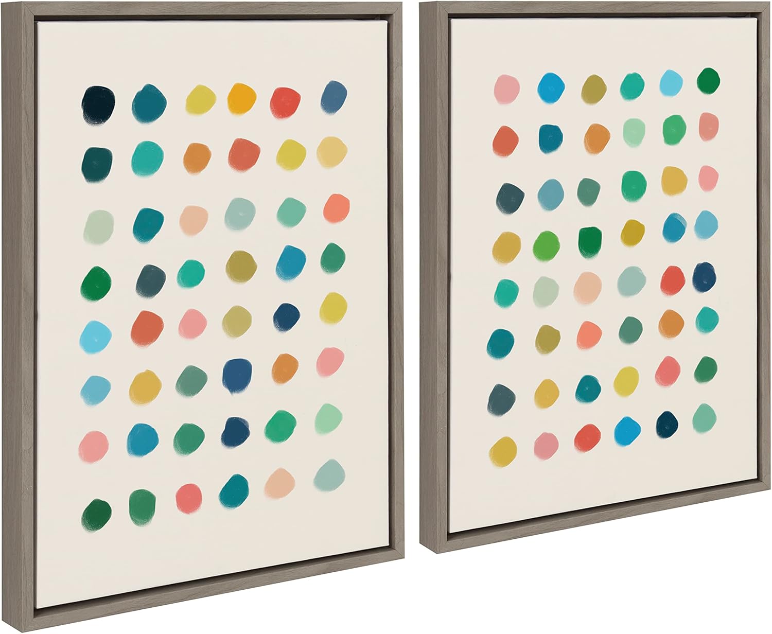 Kate and Laurel Sylvie Meditation 1 and 2 Framed Canvas Wall Art Set by Kelly Knaga 2 Piece 23x33 Gray Modern Abstract Colorful Polka Dot Art Set for Wall Home DecorGray