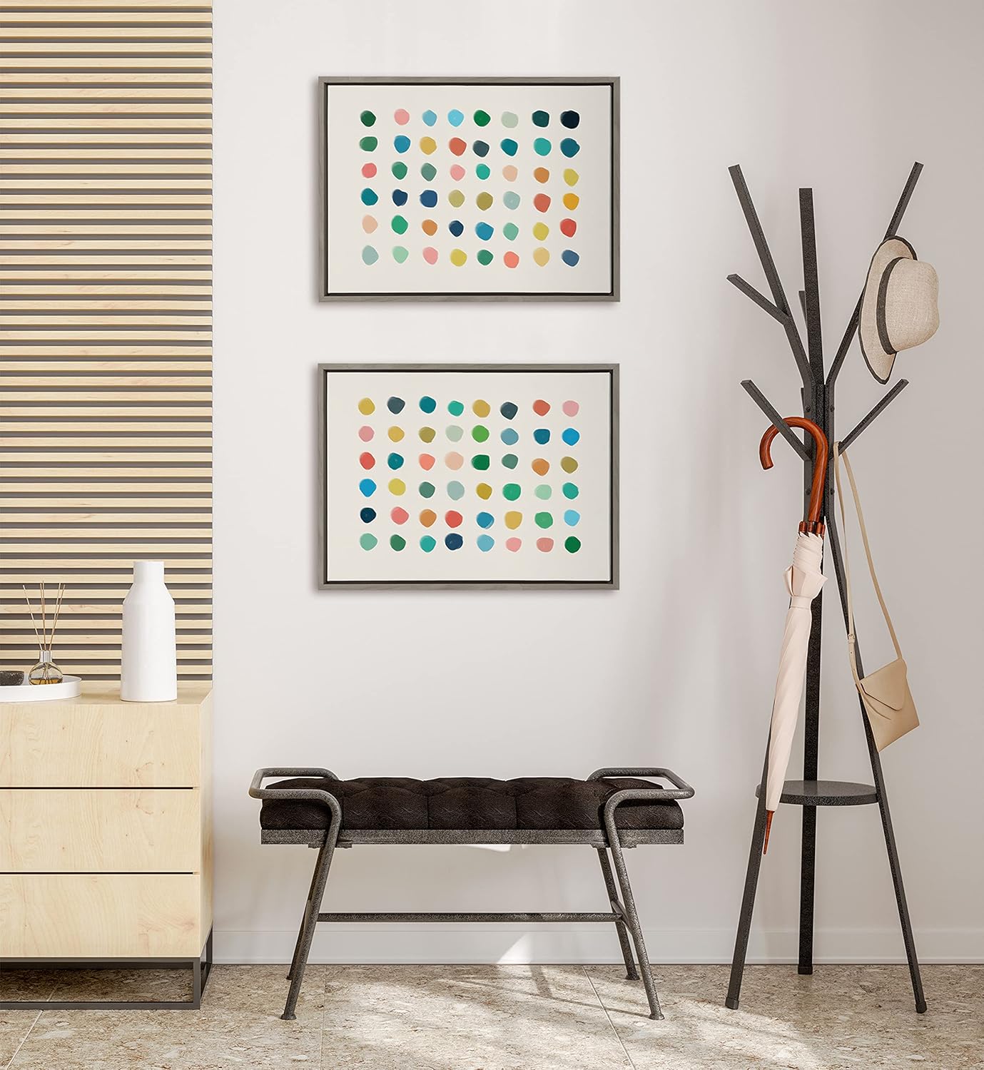 Kate and Laurel Sylvie Meditation 1 and 2 Framed Canvas Wall Art Set by Kelly Knaga 2 Piece 23x33 Gray Modern Abstract Colorful Polka Dot Art Set for Wall Home DecorGray