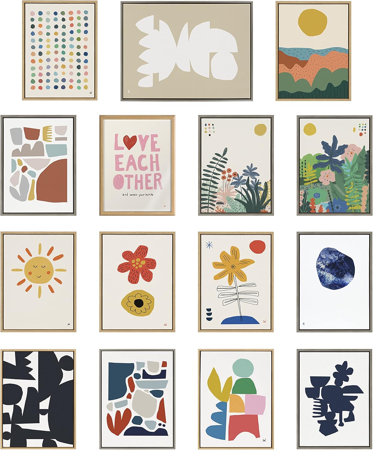 Kate and Laurel Sylvie Meditation 1 and 2 Framed Canvas Wall Art Set by Kelly Knaga 2 Piece 23x33 Gray Modern Abstract Colorful Polka Dot Art Set for Wall Home DecorNatural