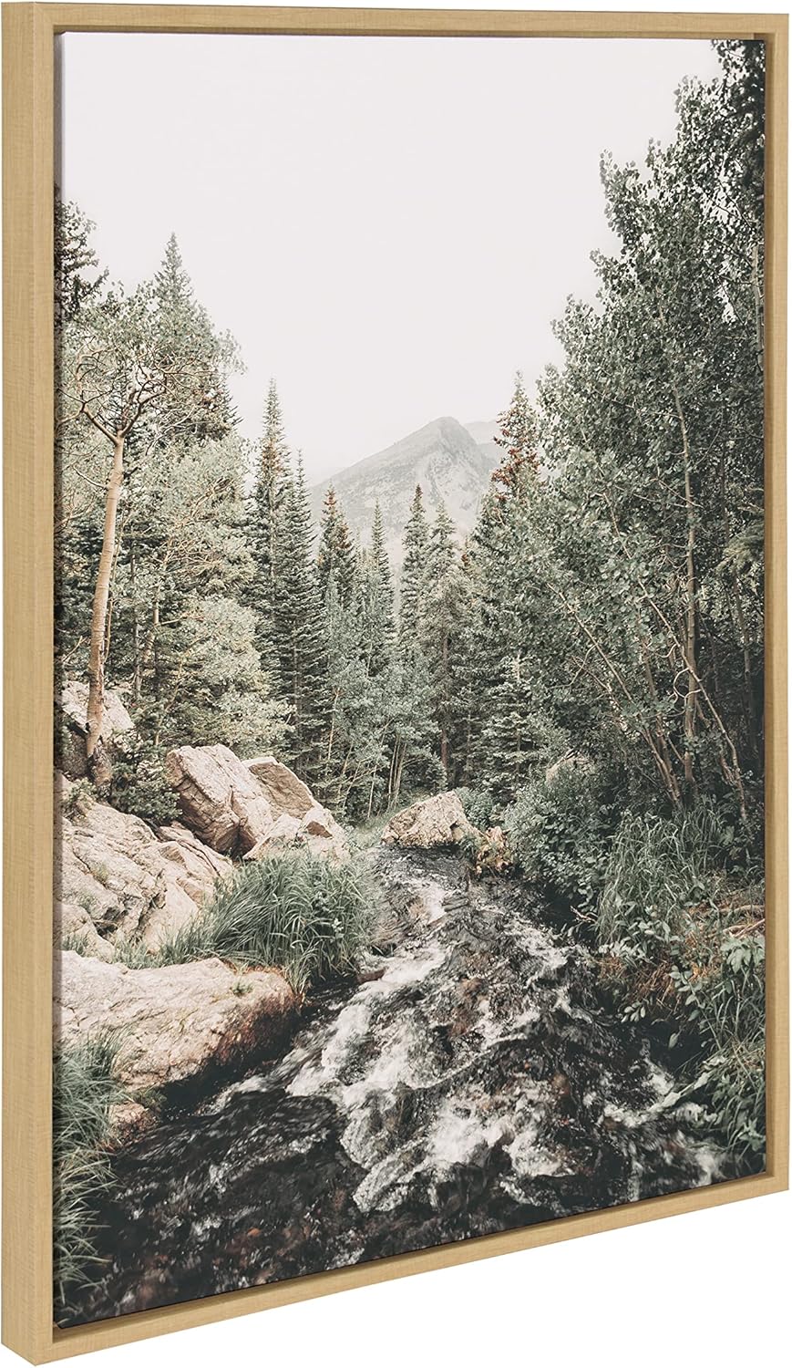 Kate and Laurel Sylvie Meet Me Here Highland Cow Mountain Landscape and Minimalist Evergreen Trees Framed Canvas Wall Art Set by Various Artists Set of 3 two 16x20 and one 23x33 Natural FramesNatural