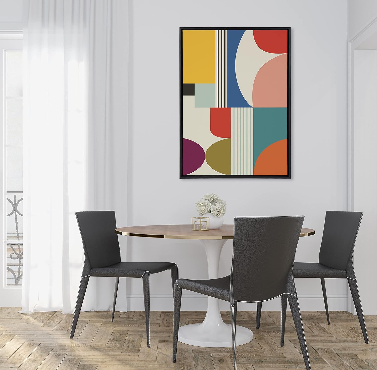 Kate and Laurel Sylvie Mid Century Modern Pattern Framed Canvas Wall Art by Rachel Lee of My Dream Wall 18x40 Brown Colorful Abstract Art Print for Home Wall DecorBlack